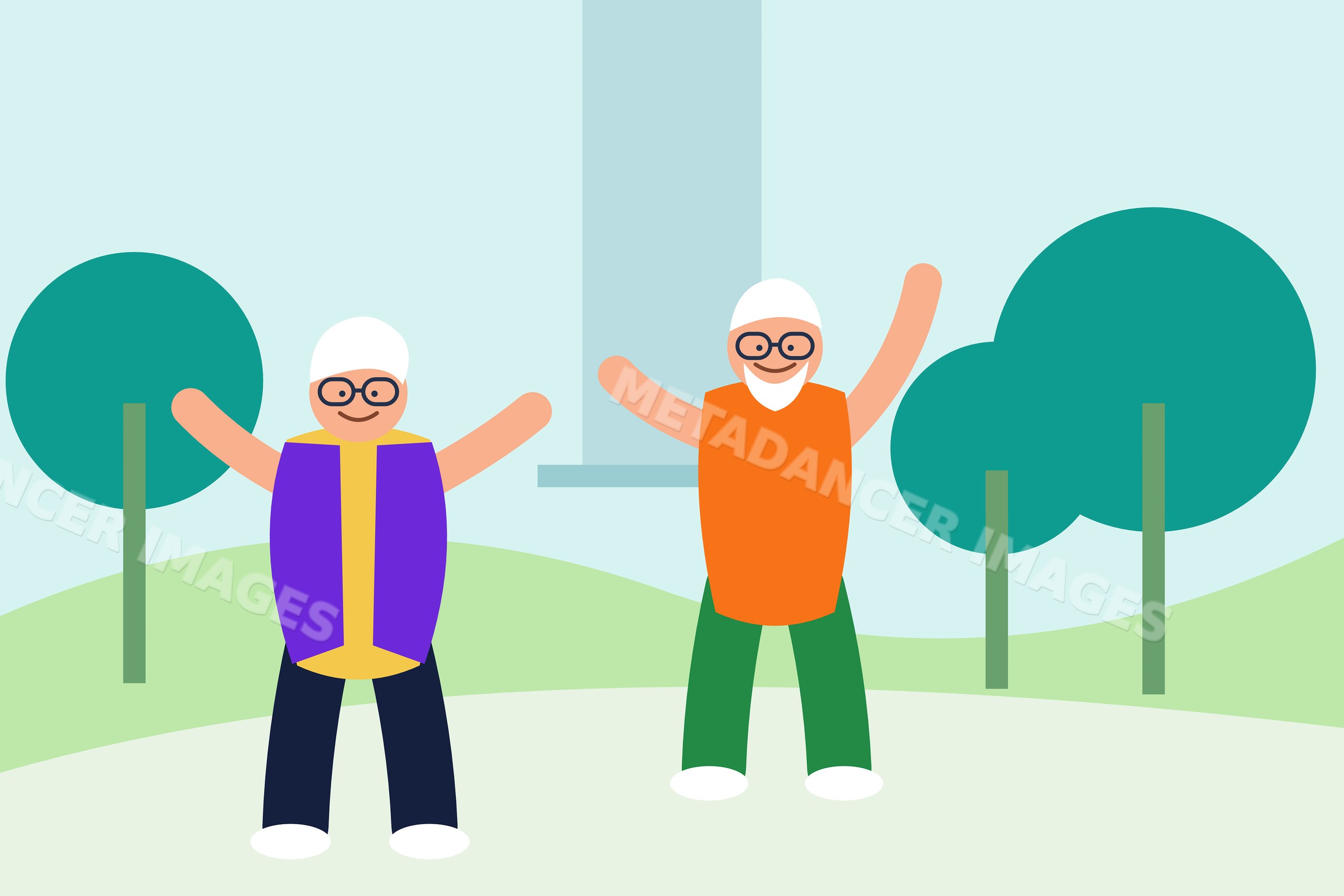 Older adults exercising outdoors