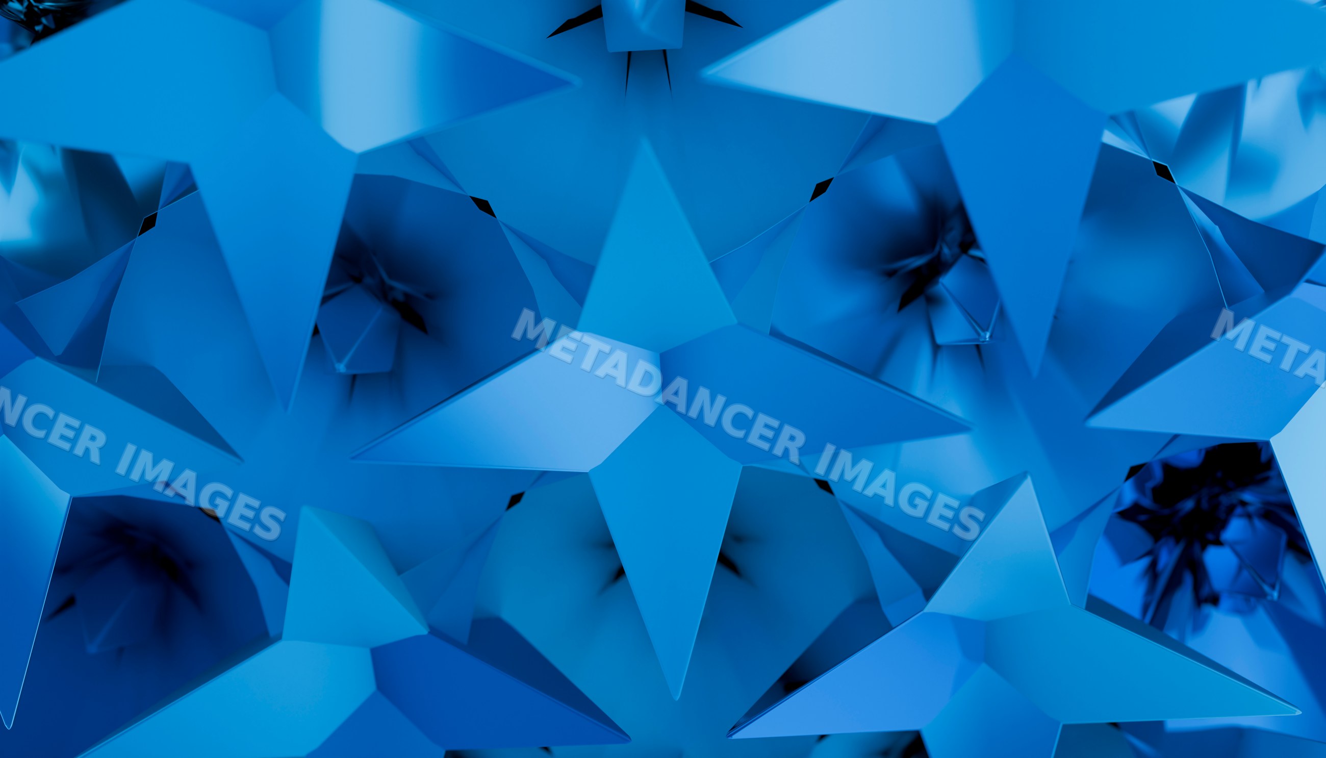 Abstract 3d render of blue geometric star shapes creating pattern