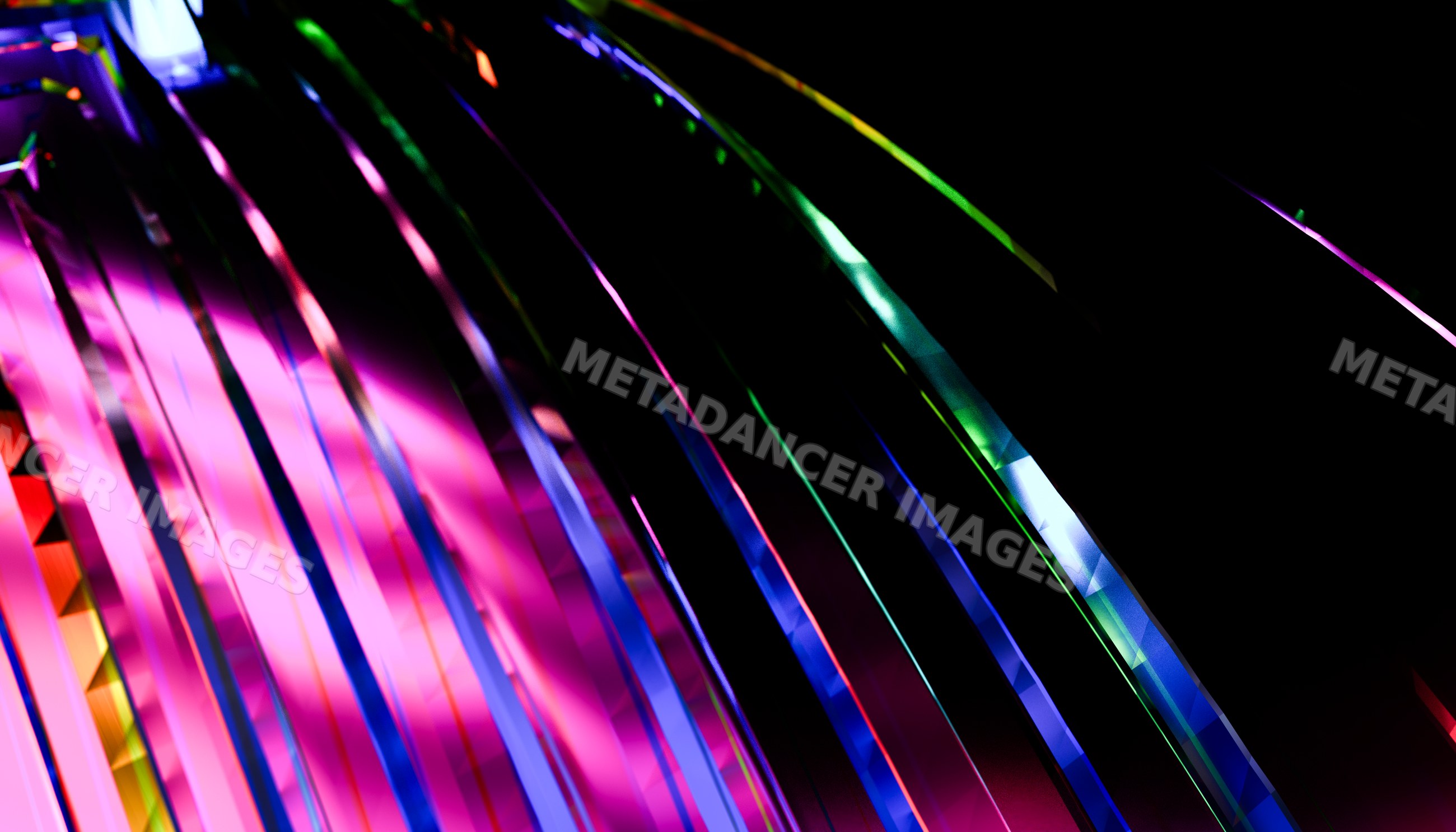 Colorful abstract light streaks with neon reflections on dark