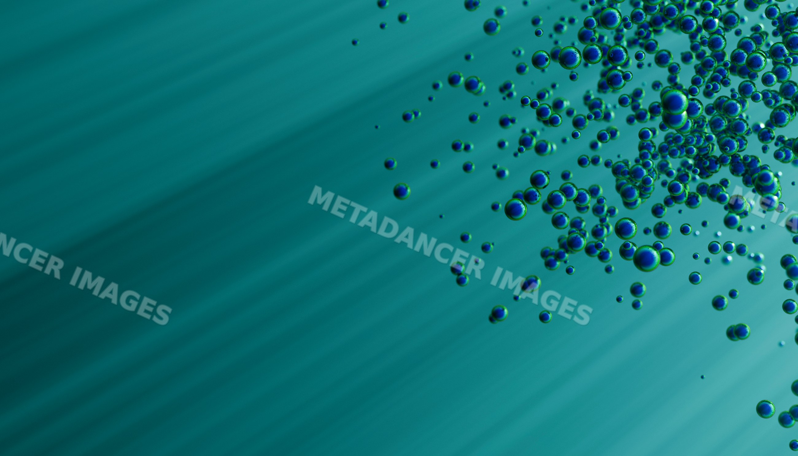 Bubbles rising underwater with green and blue gradient background