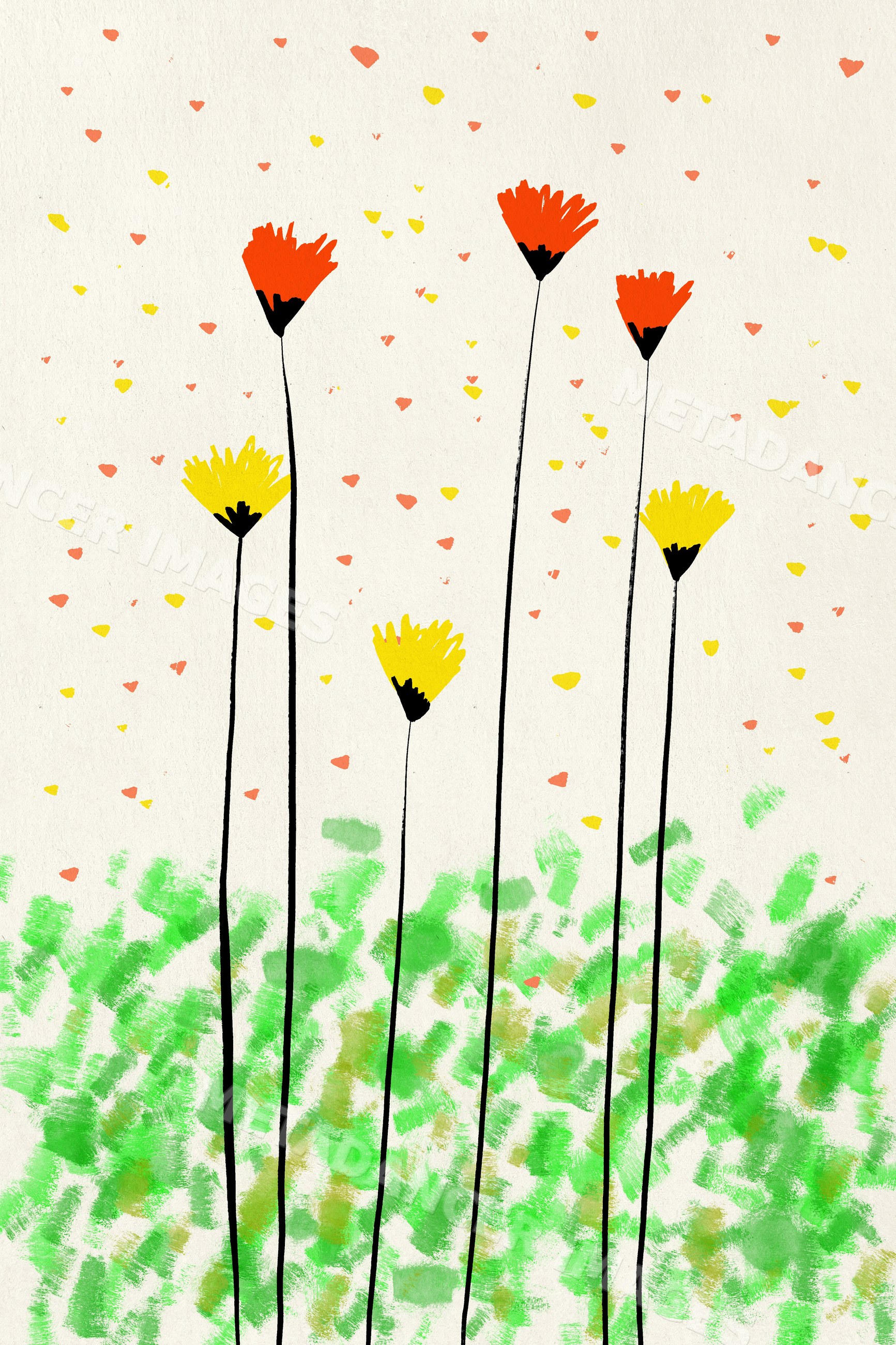 Wildflowers with red and yellow petals on long stems