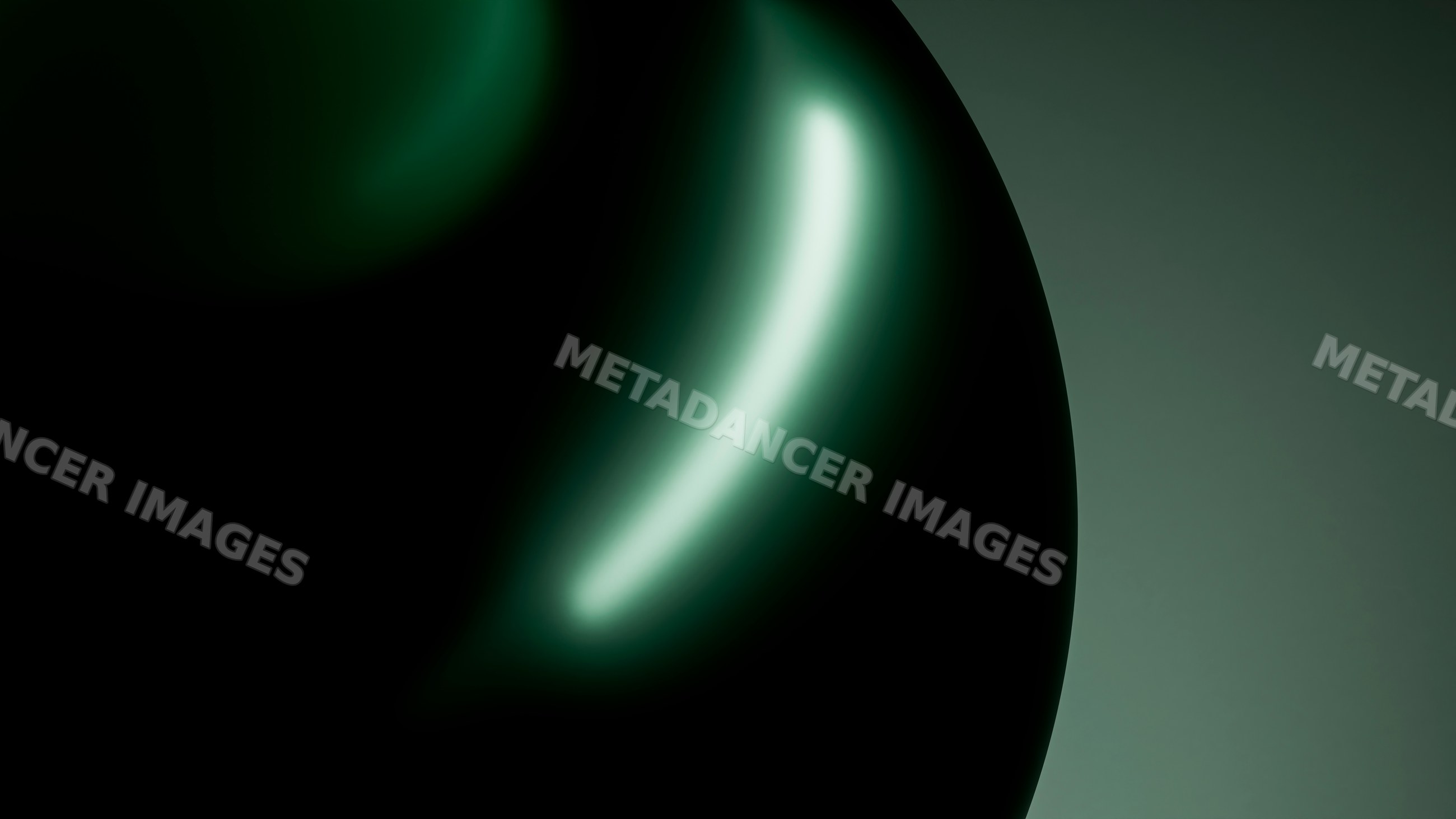 Abstract dark glossy sphere with green lighting and reflections