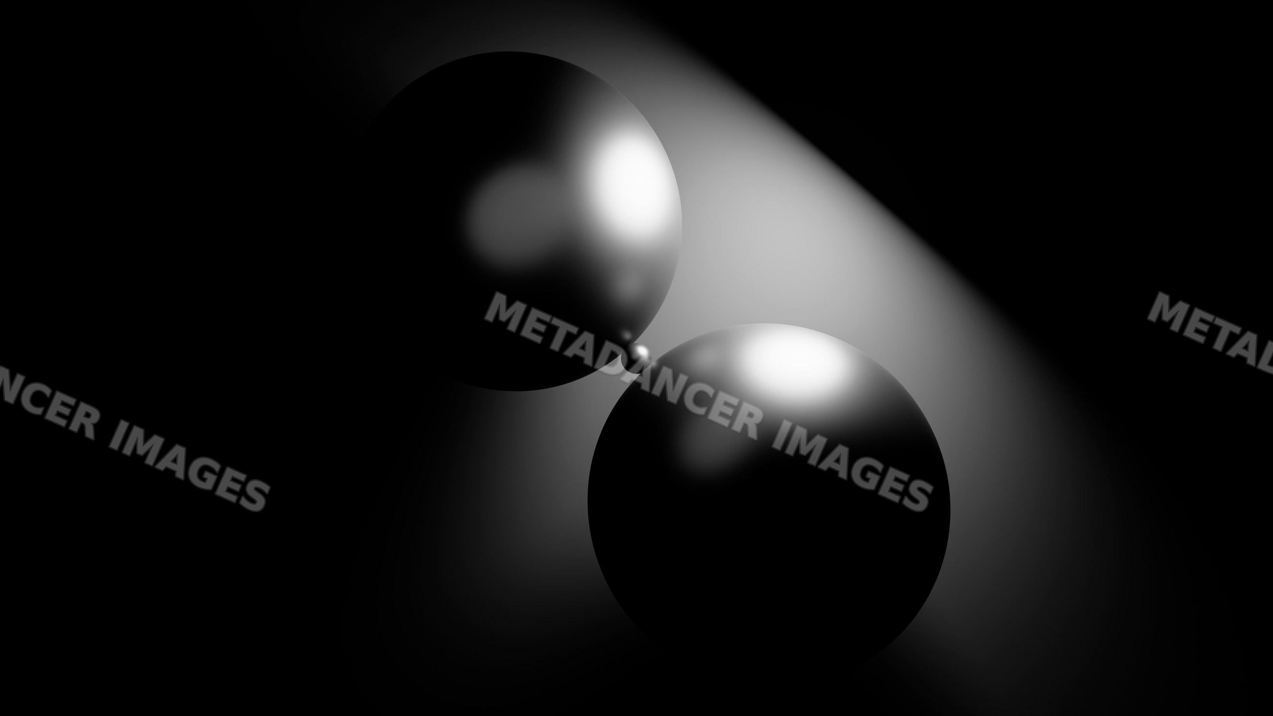 Two glossy black spheres touching with reflective lighting