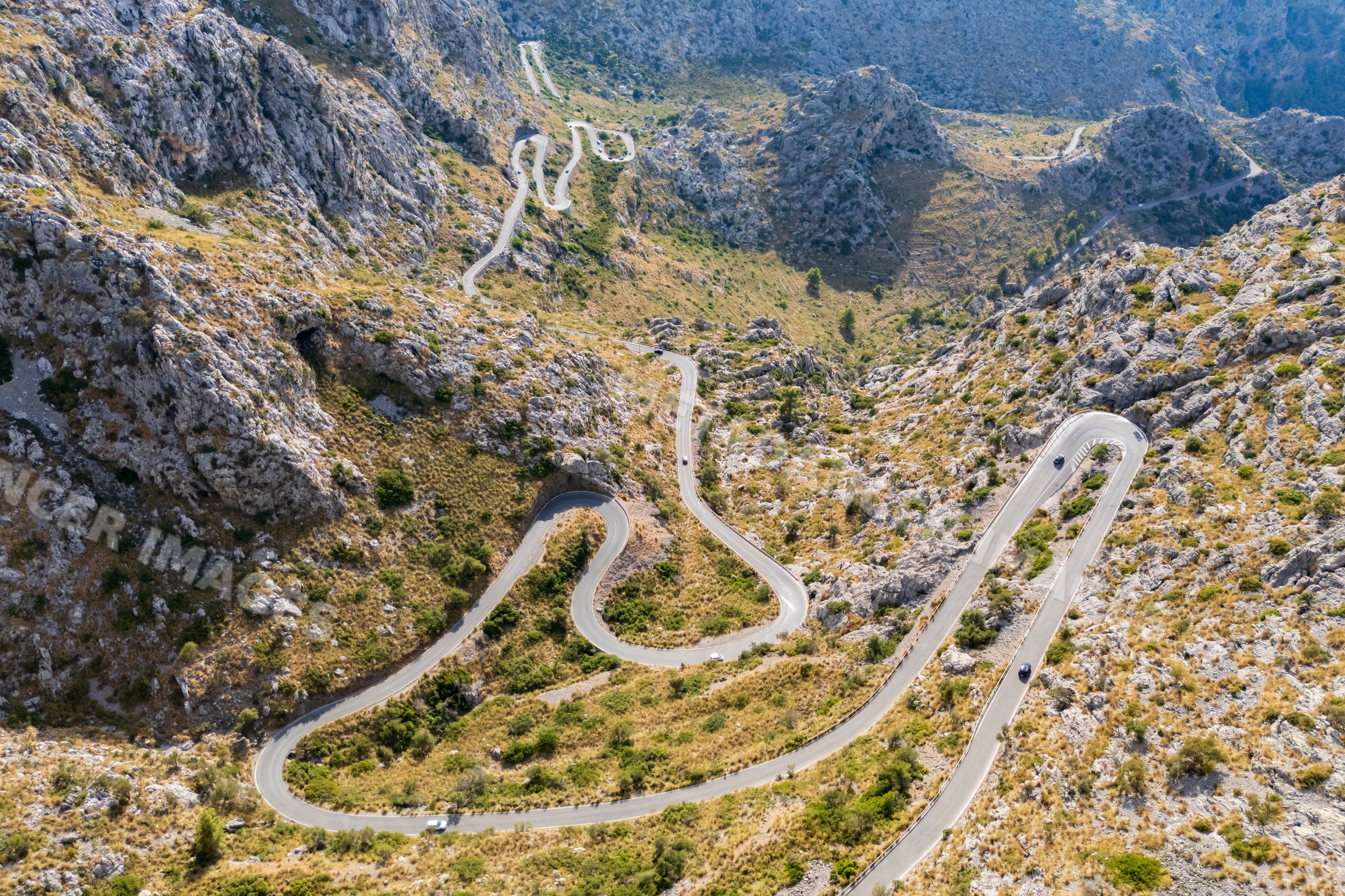 Winding mountain road with sharp curves in Sa Calobra, Mallorca