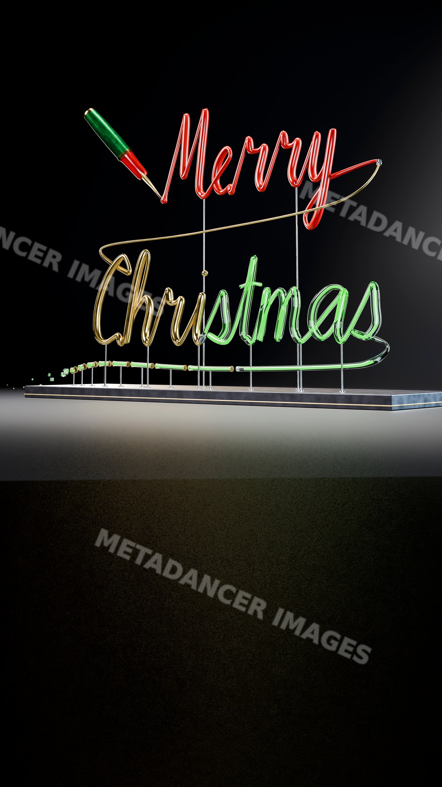 Neon sign spelling merry christmas in festive colors