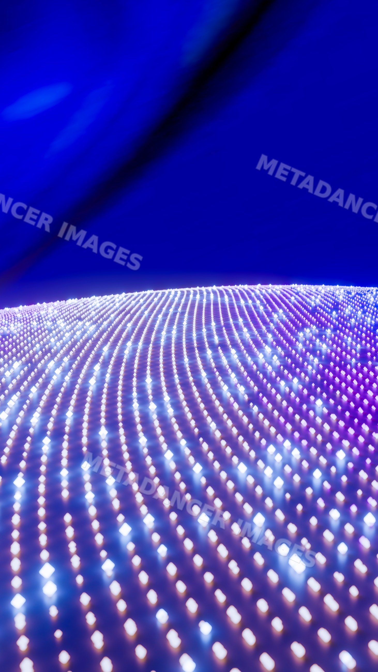 Digital lights forming glowing blue and purple wave pattern