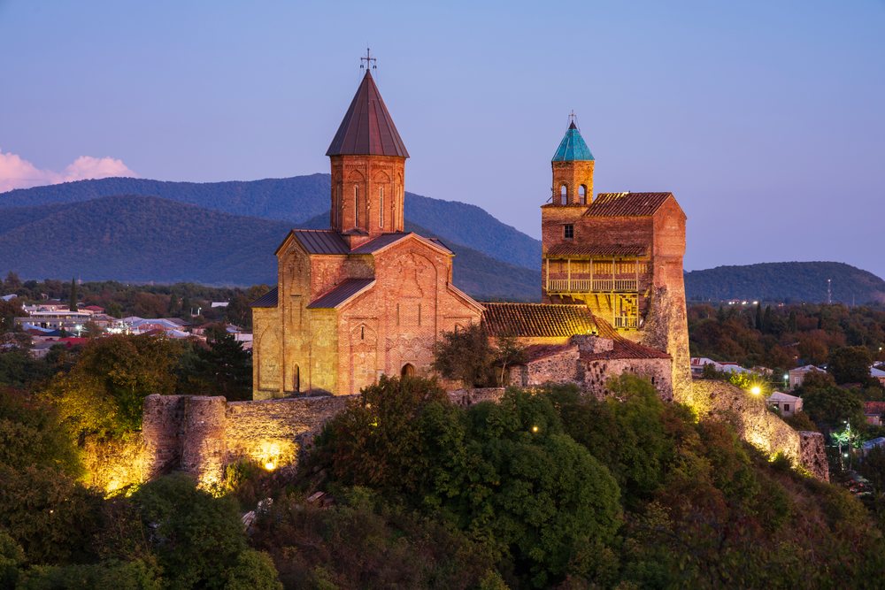 Gremi monastery illuminated at Dusk in sighnaghi, Georgia