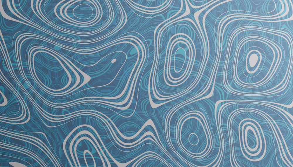 Abstract blue design with swirling curved lines and fluid shapes