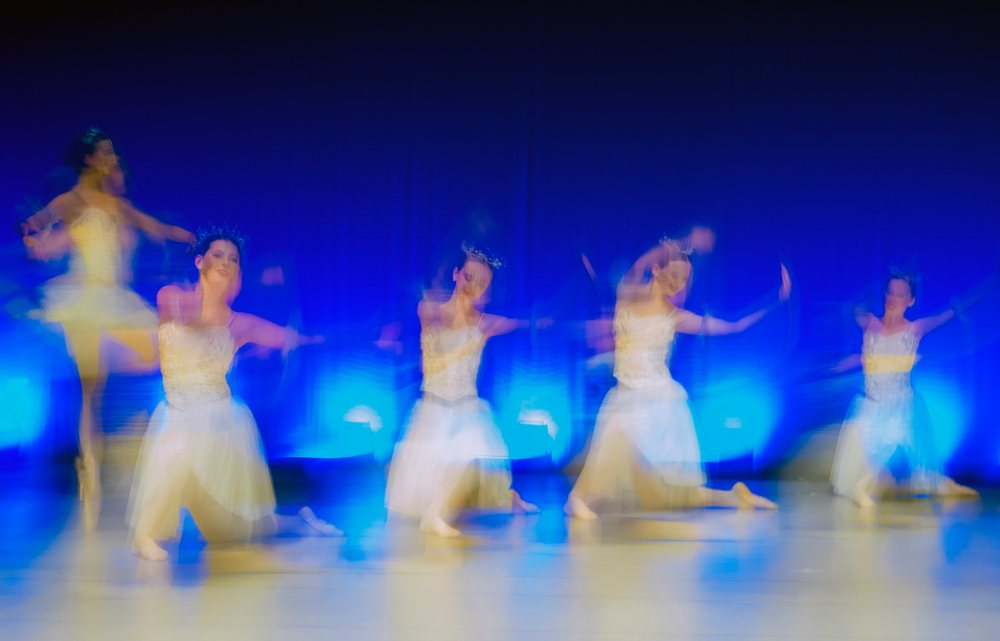 Ballet dancers perform a blurred movement routine