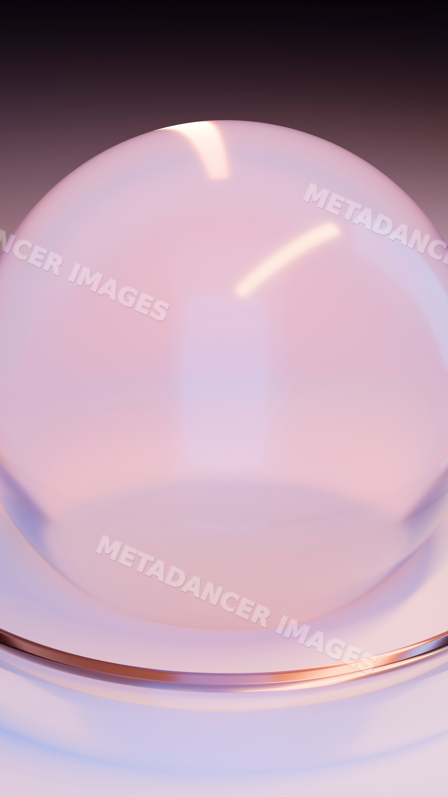Reflective glass dome with pink tint in minimalist studio