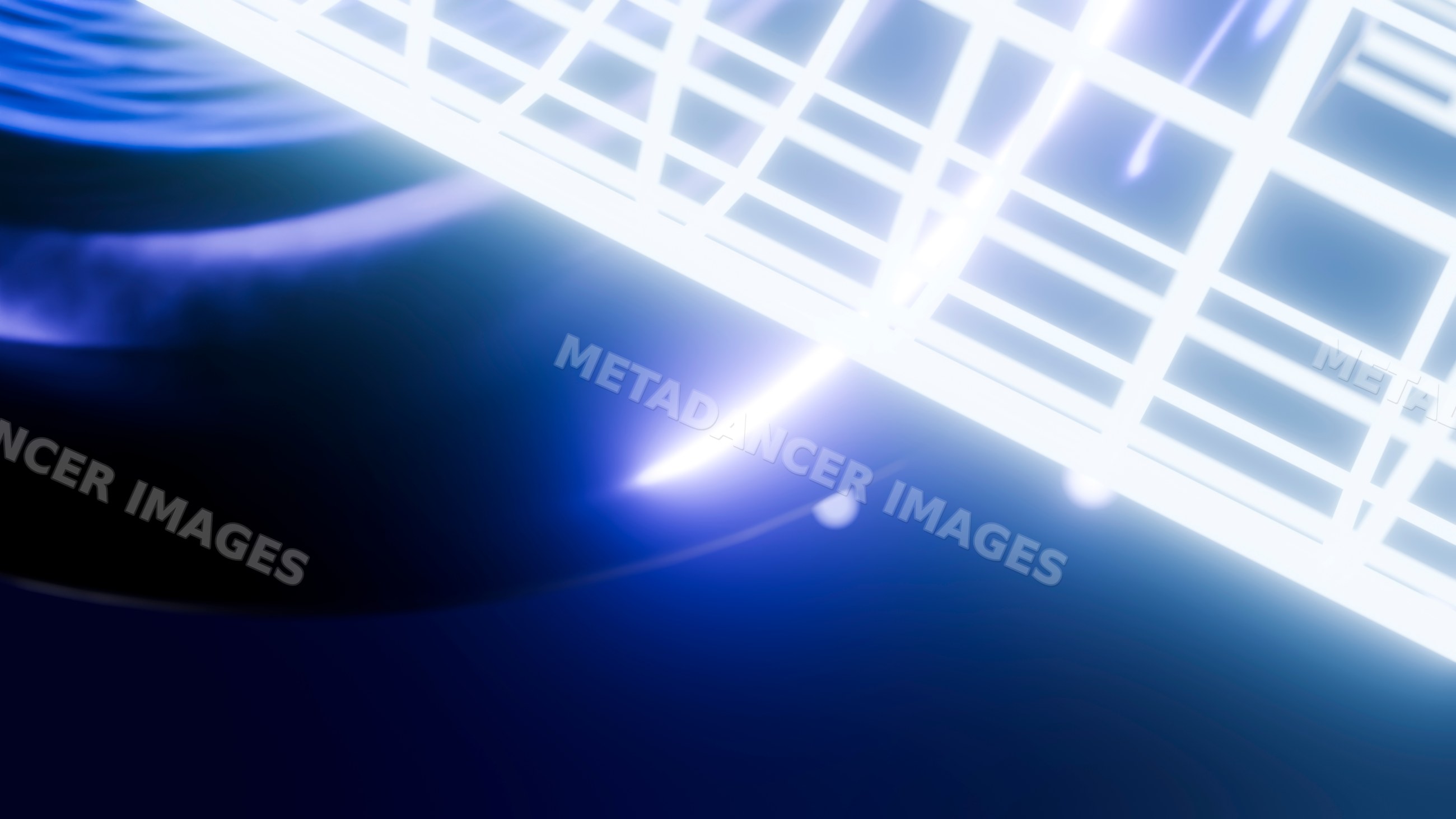 White glowing grid reflected on smooth blue surface in abstract scene