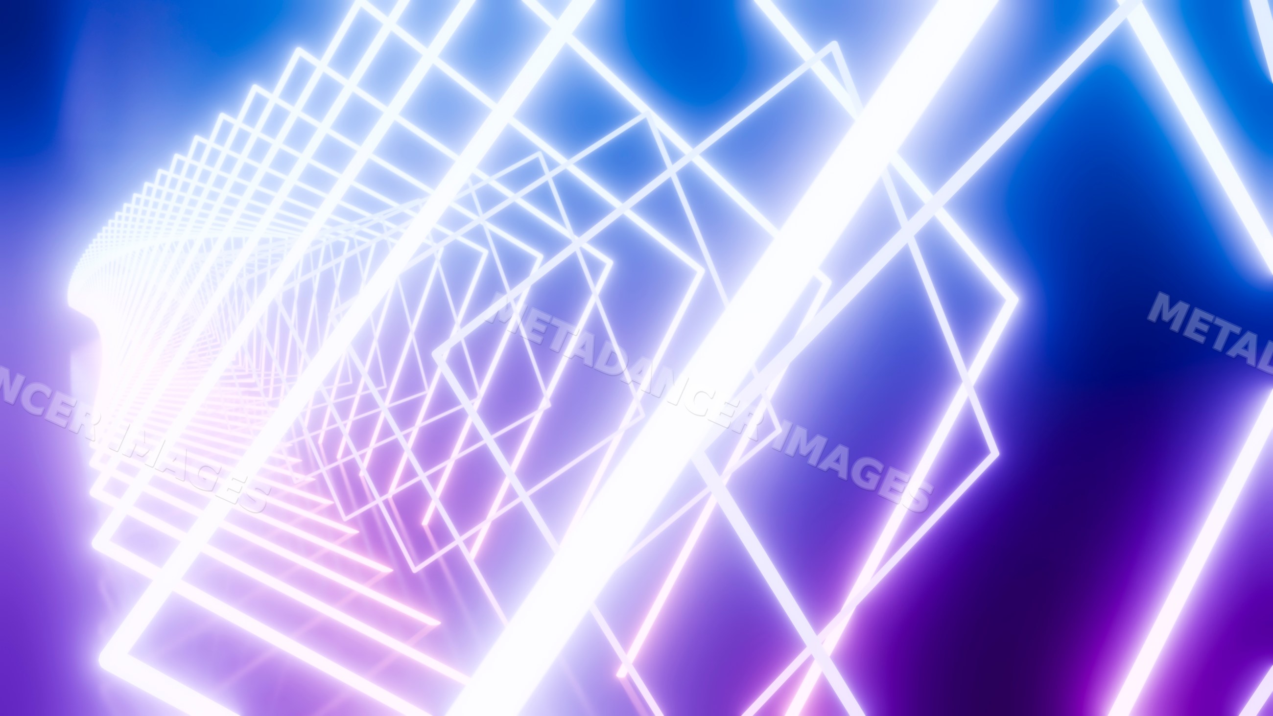 Neon glowing geometric light tunnel digital art with vibrant colors