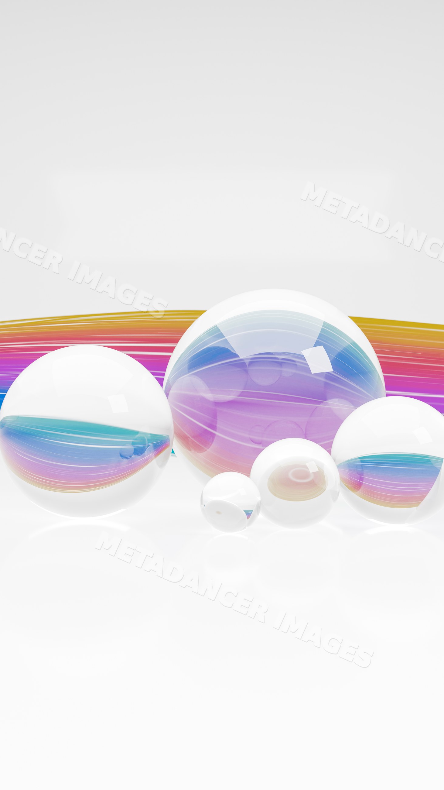 Transparent glass spheres with colorful reflections