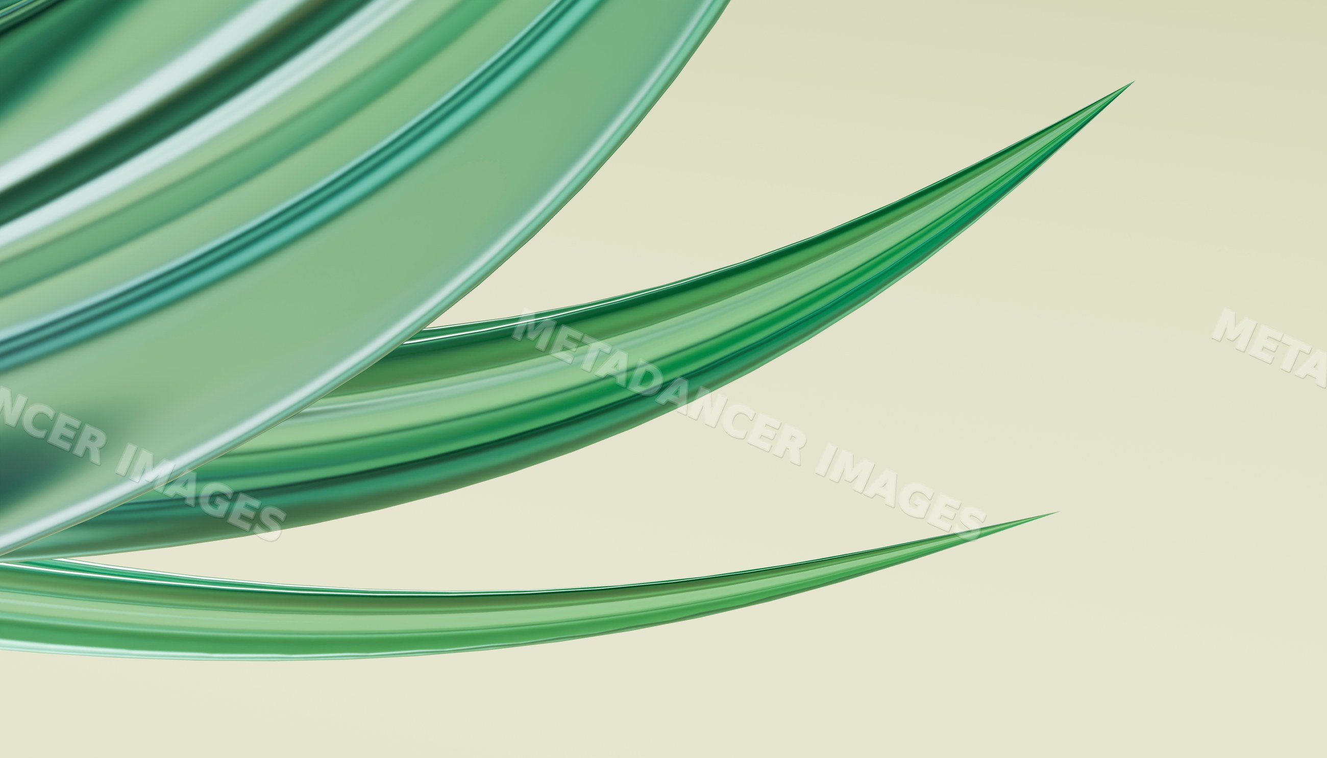 Green glass spikes with smooth transparent texture on light background