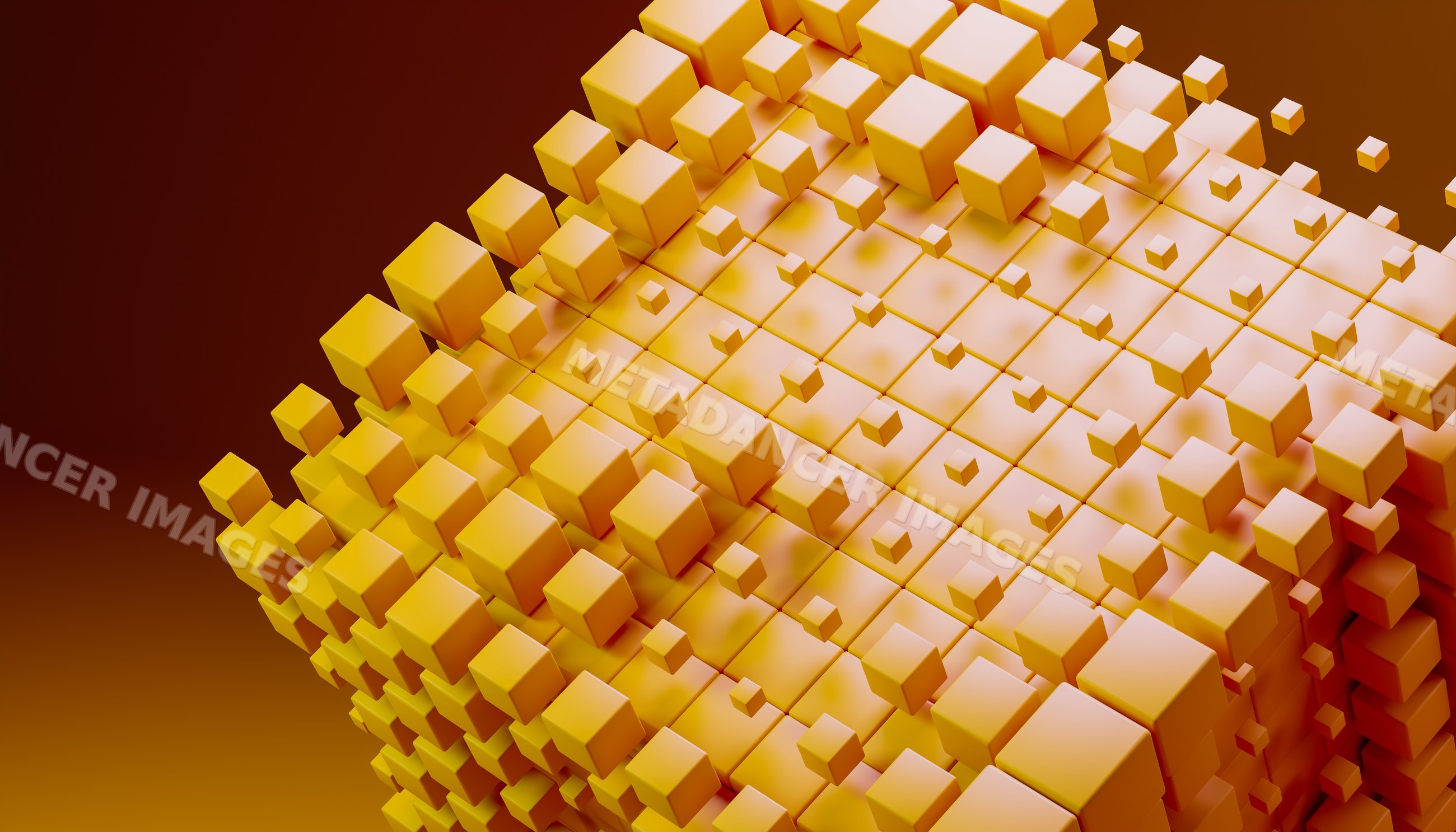 Abstract 3d render of orange and yellow cubes forming a geometric