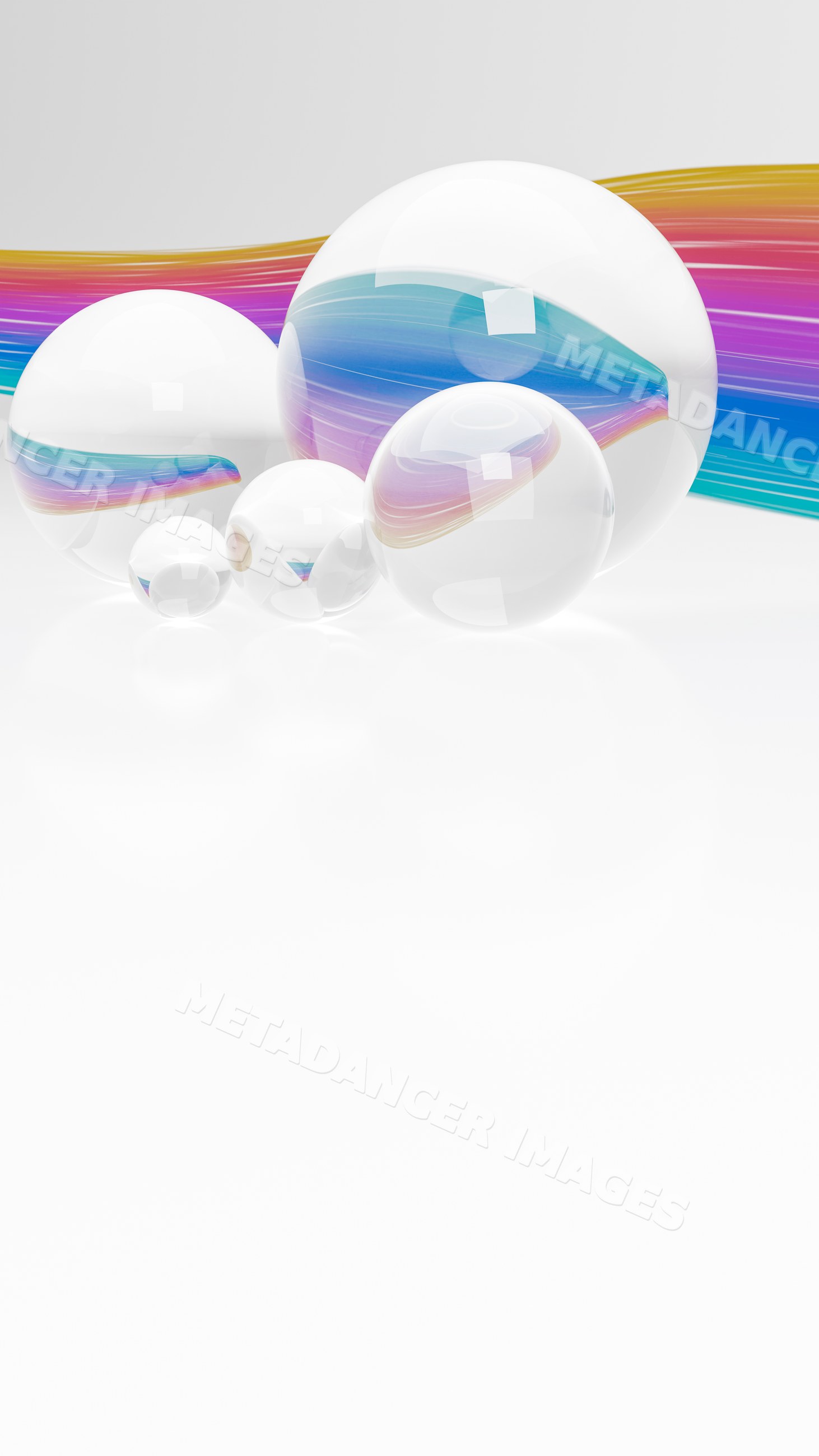 Transparent glass spheres with colorful rainbow swirl
