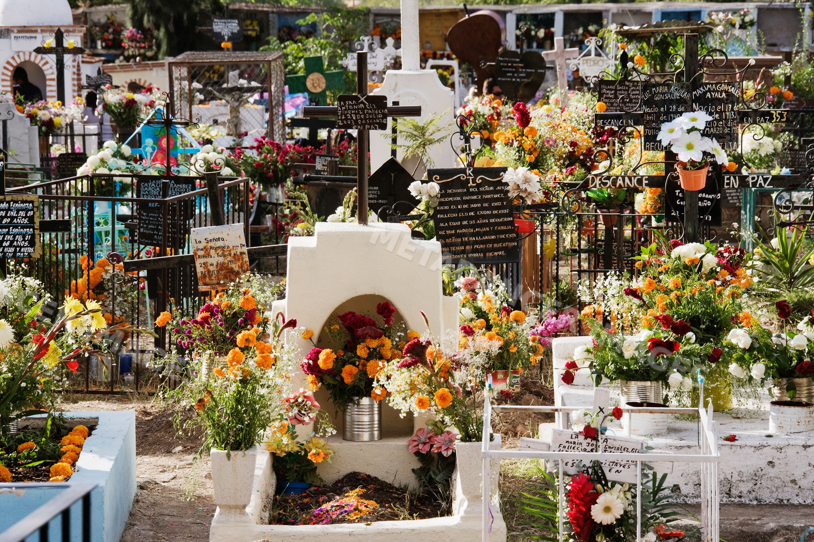 Colorful day of the dead cemetery decorations