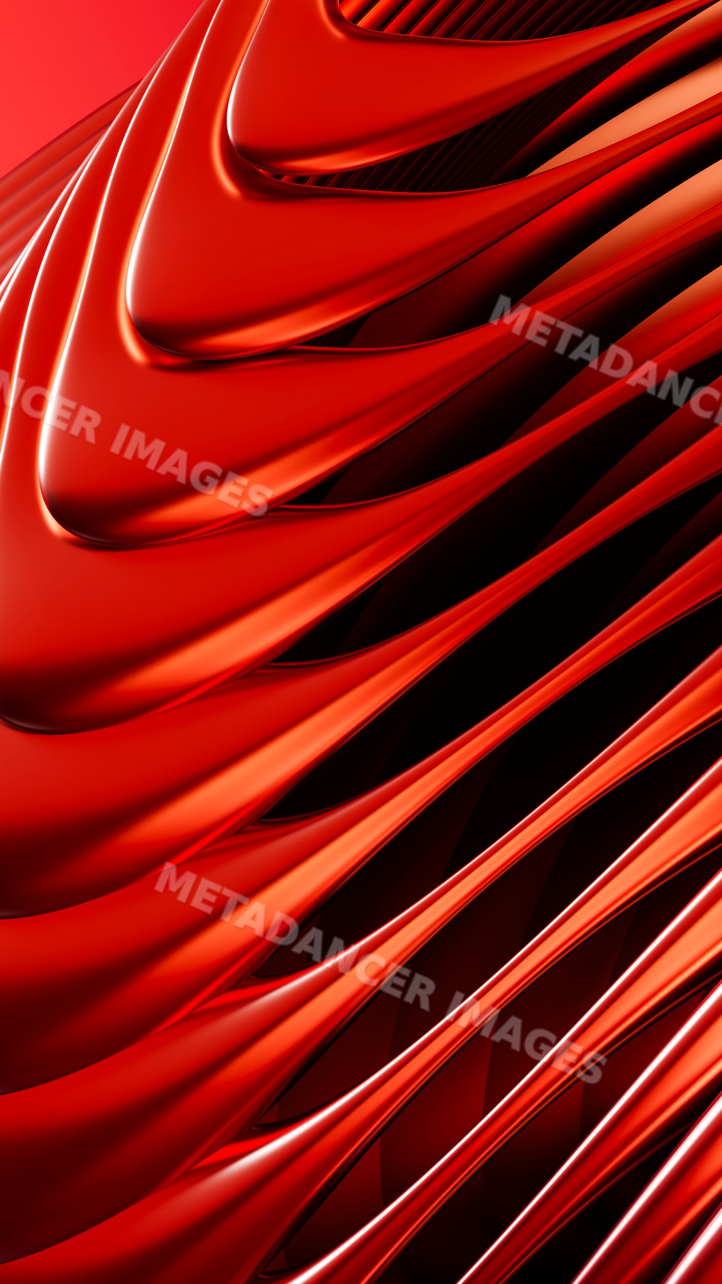 Abstract red smooth flowing curves in digital 3d illustration