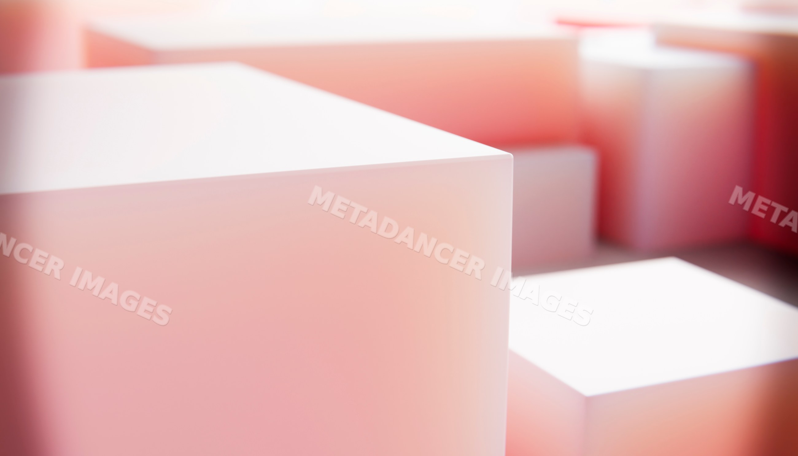 Abstract 3d rendering of white cubes with soft pink lighting