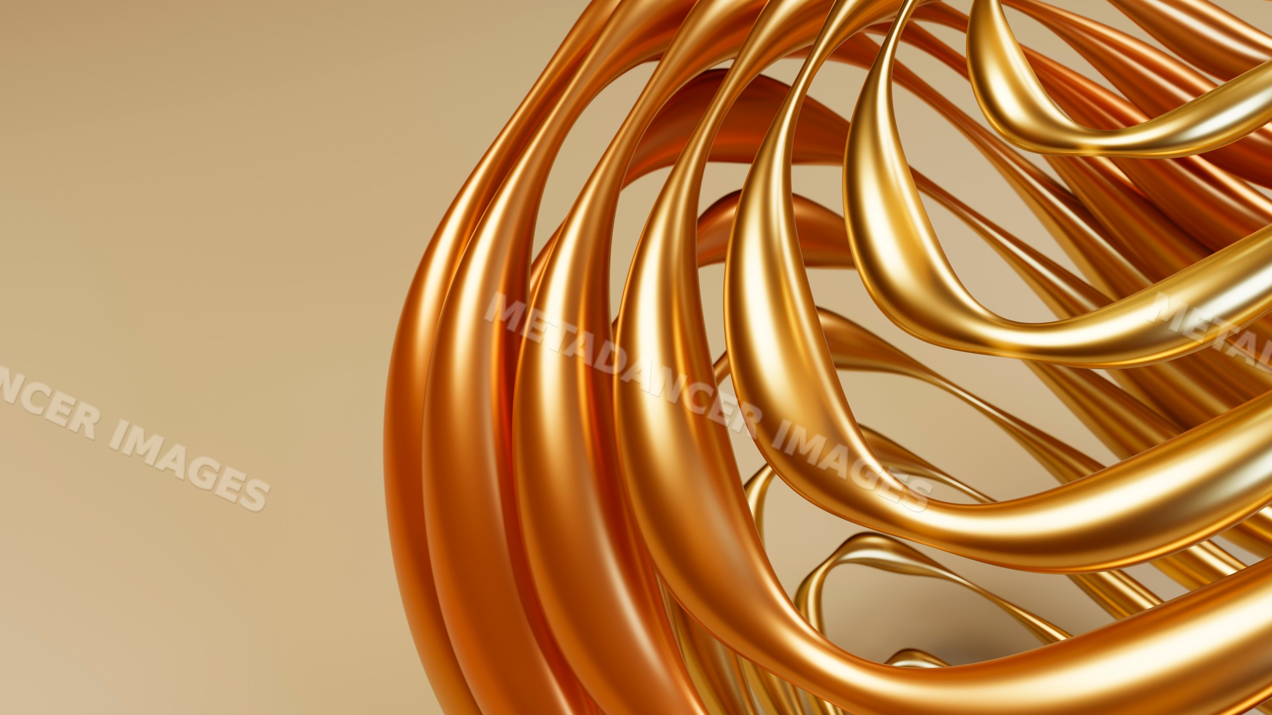 Abstract metallic gold spiral with smooth curved loops