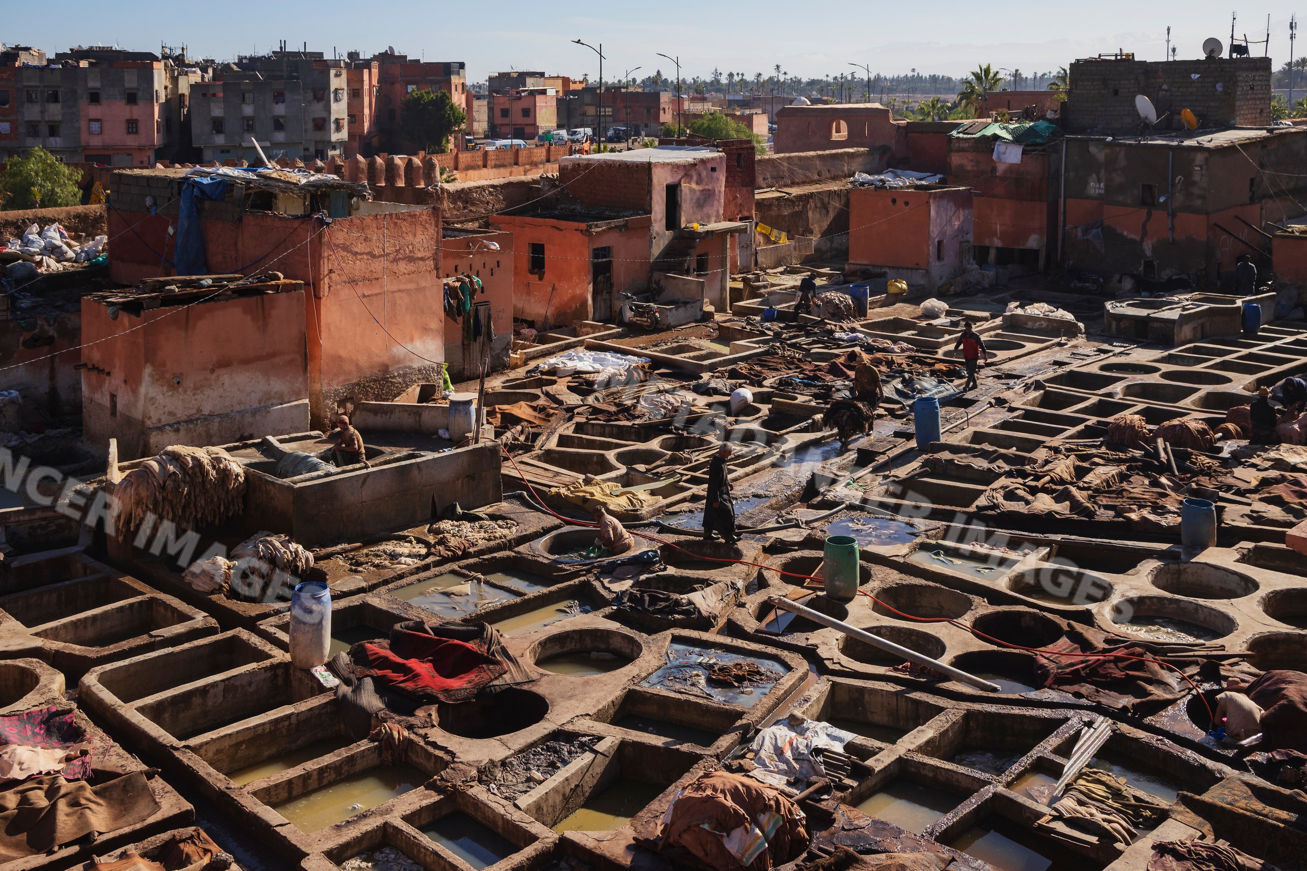Tannery with leather dyeing pits in marrakech Morocco