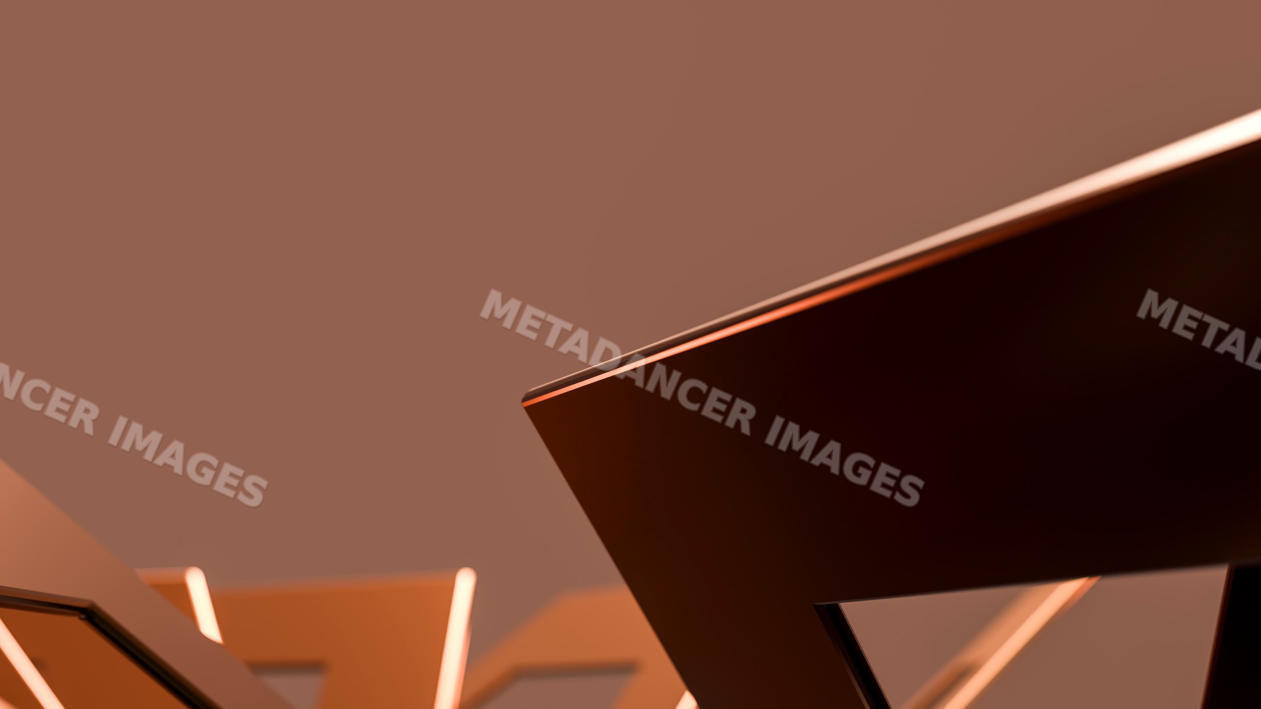 Abstract orange metal geometric sculpture with reflections