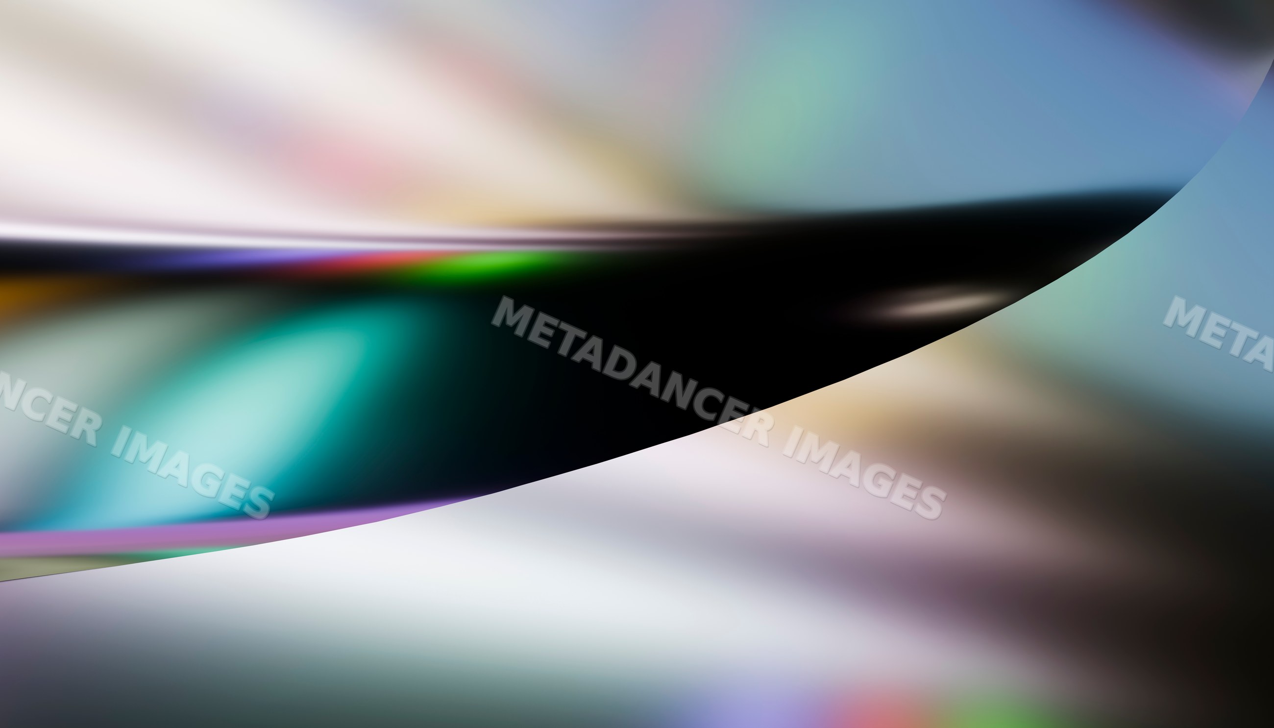 Abstract close-up of a curved shiny surface with colorful light