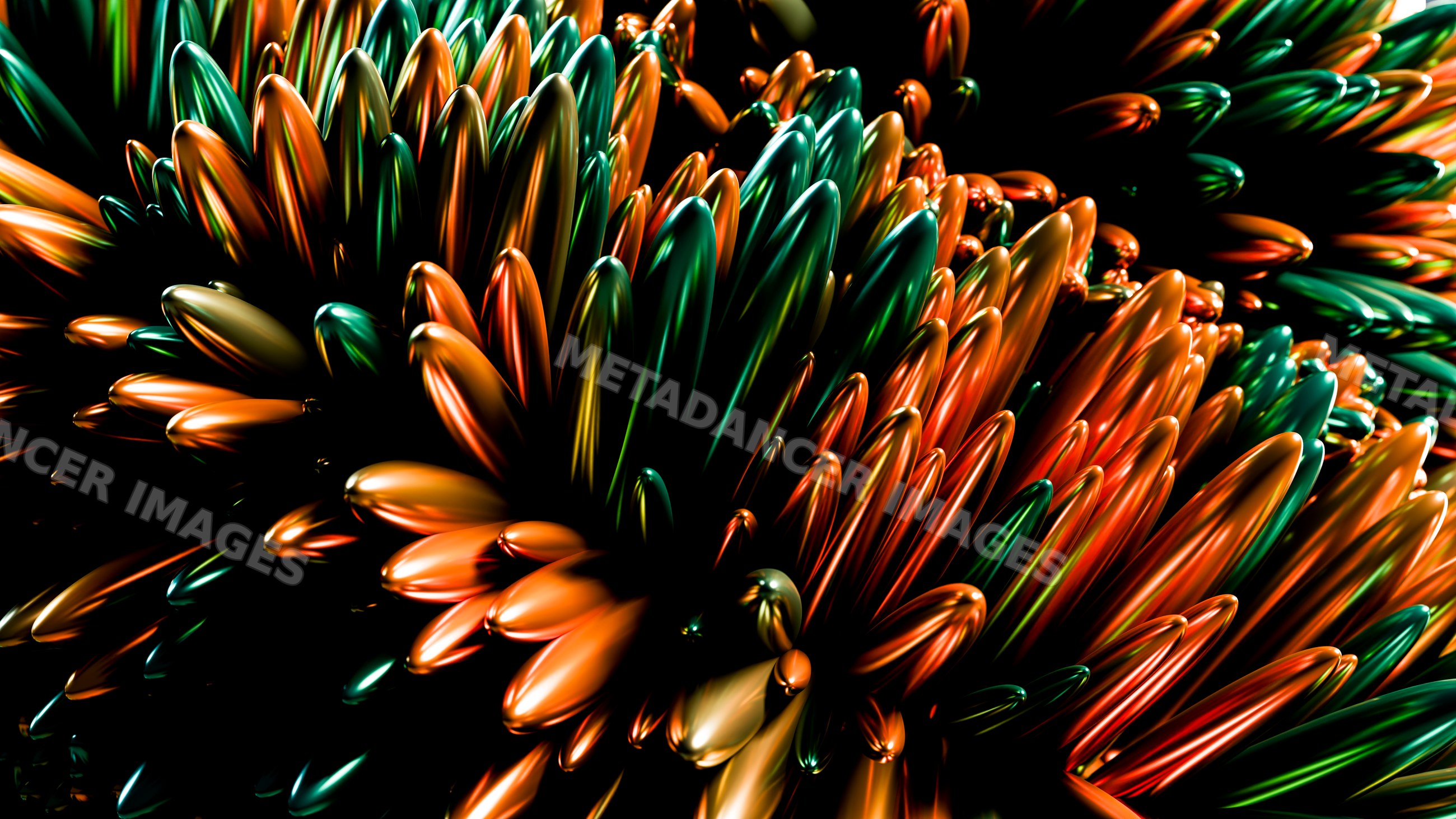 Abstract digital 3d artwork with colorful shiny elongated shapes