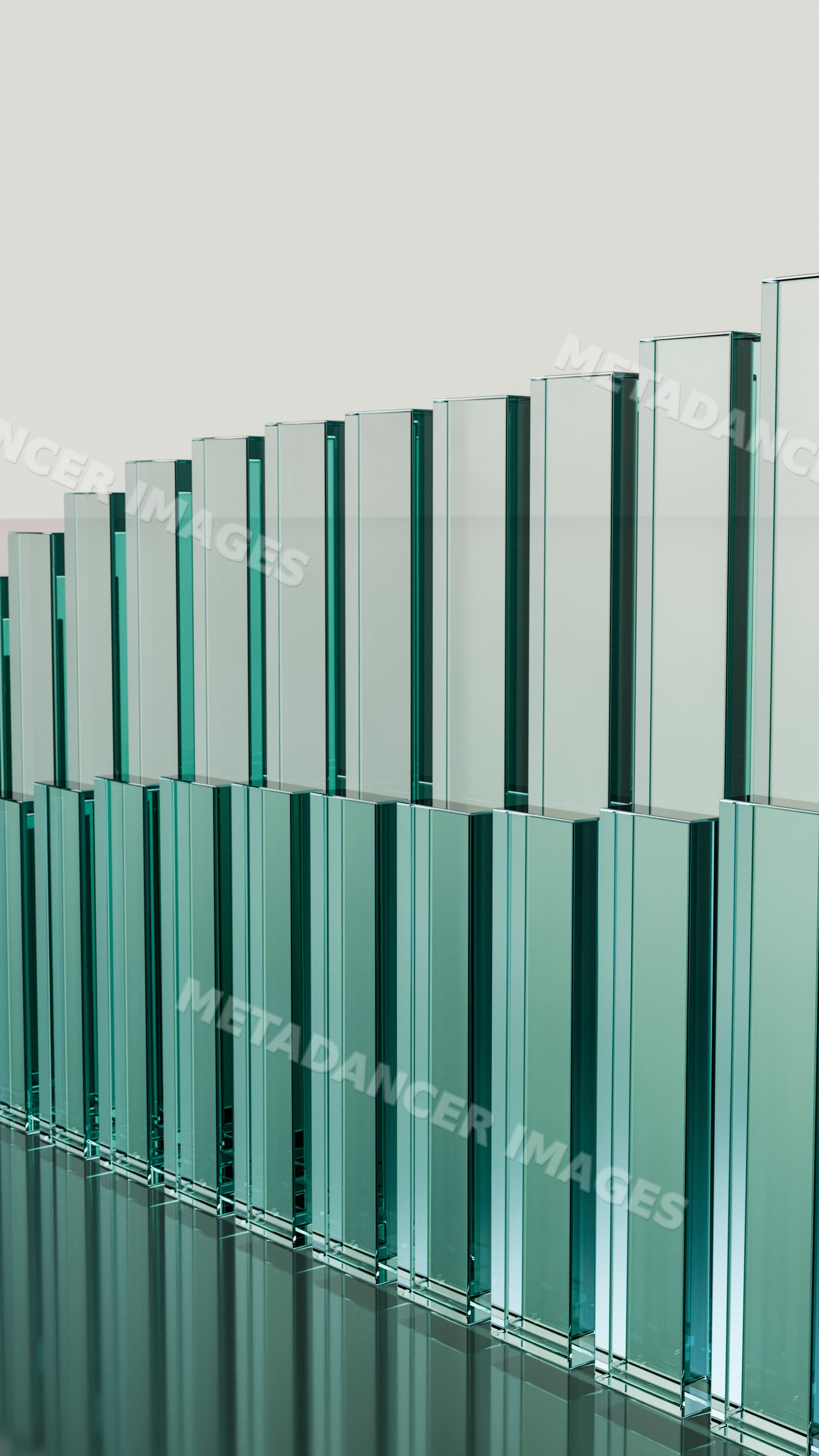 Vertical rectangular glass bars arranged in modern design