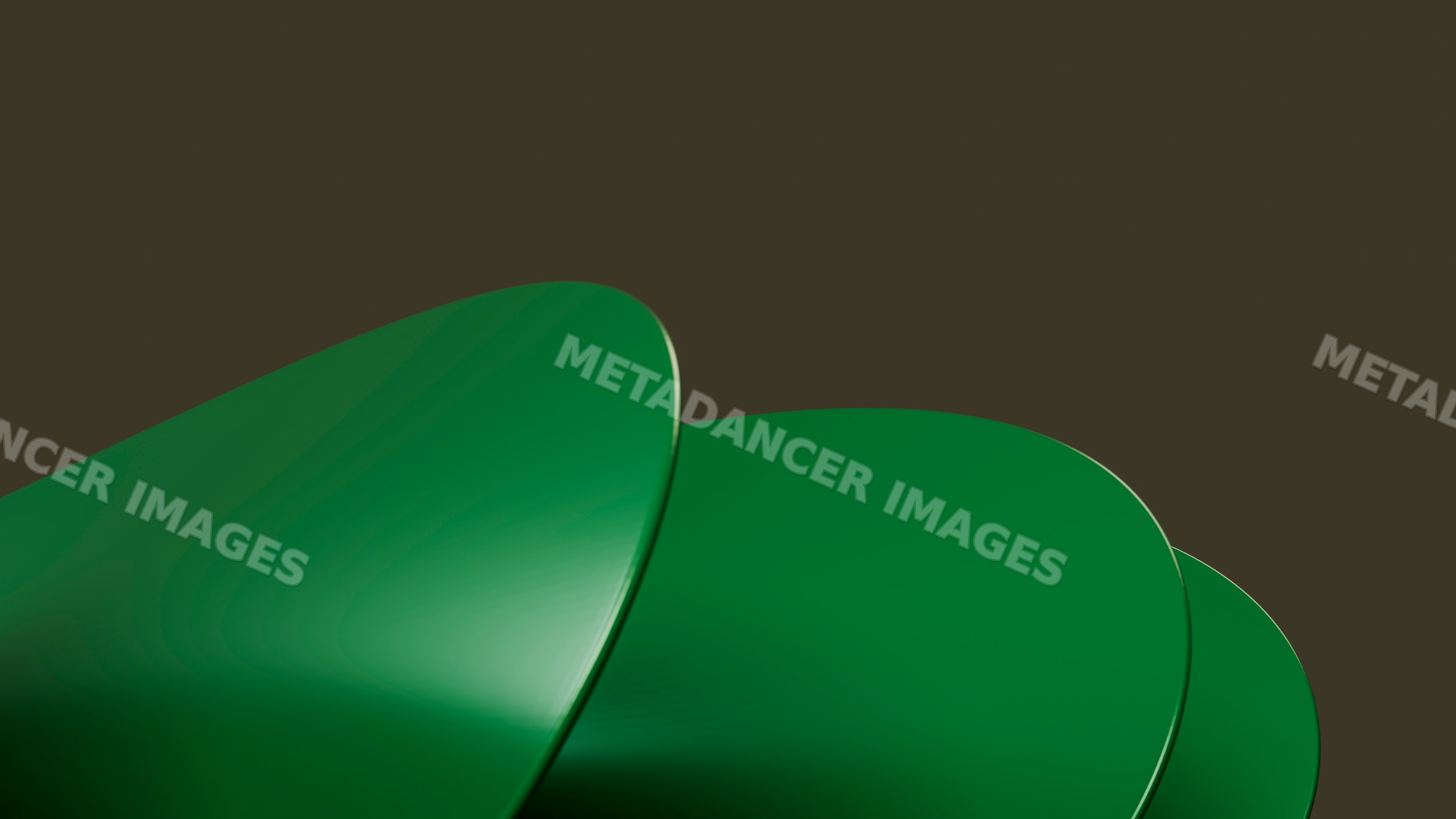 Green metallic abstract shapes with smooth curved surfaces