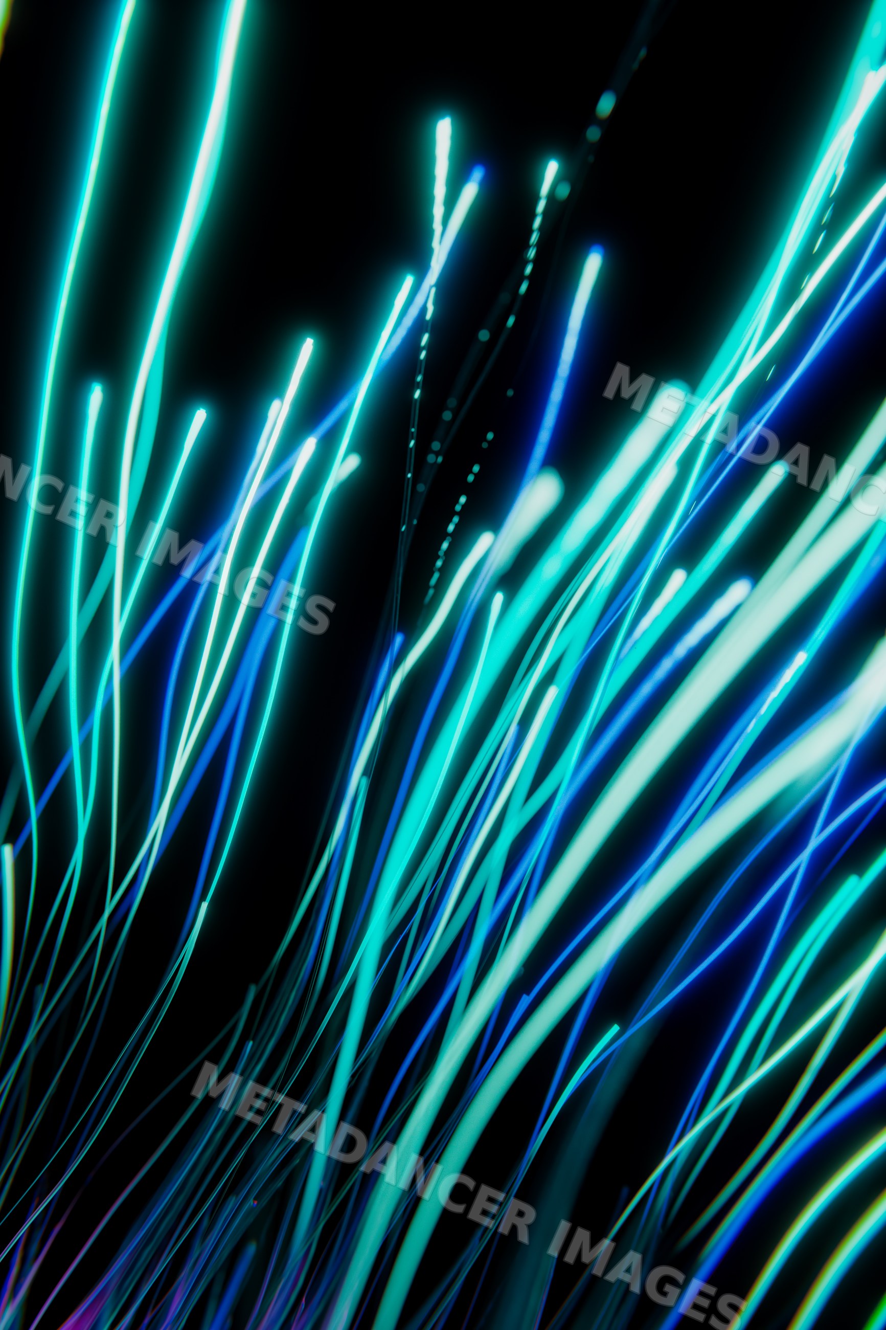 Glowing blue and teal abstract light streaks digital rendering
