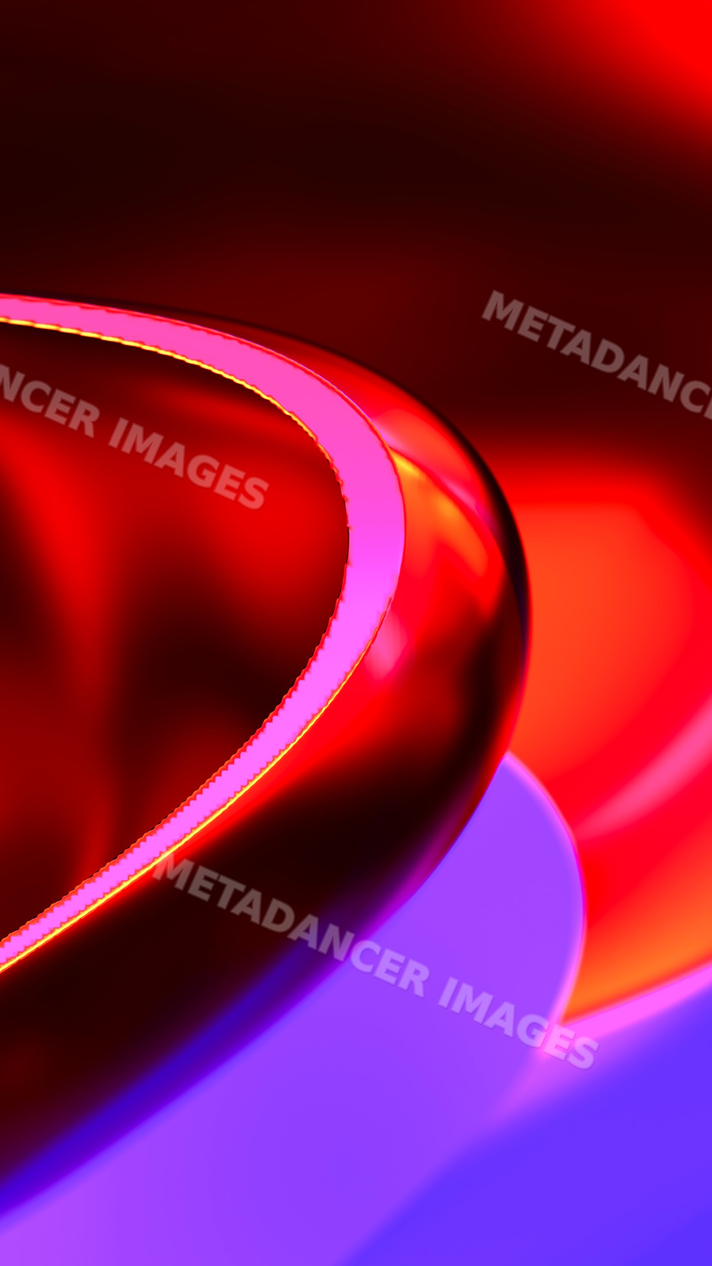 Abstract glossy curved red and purple reflective surface close-up