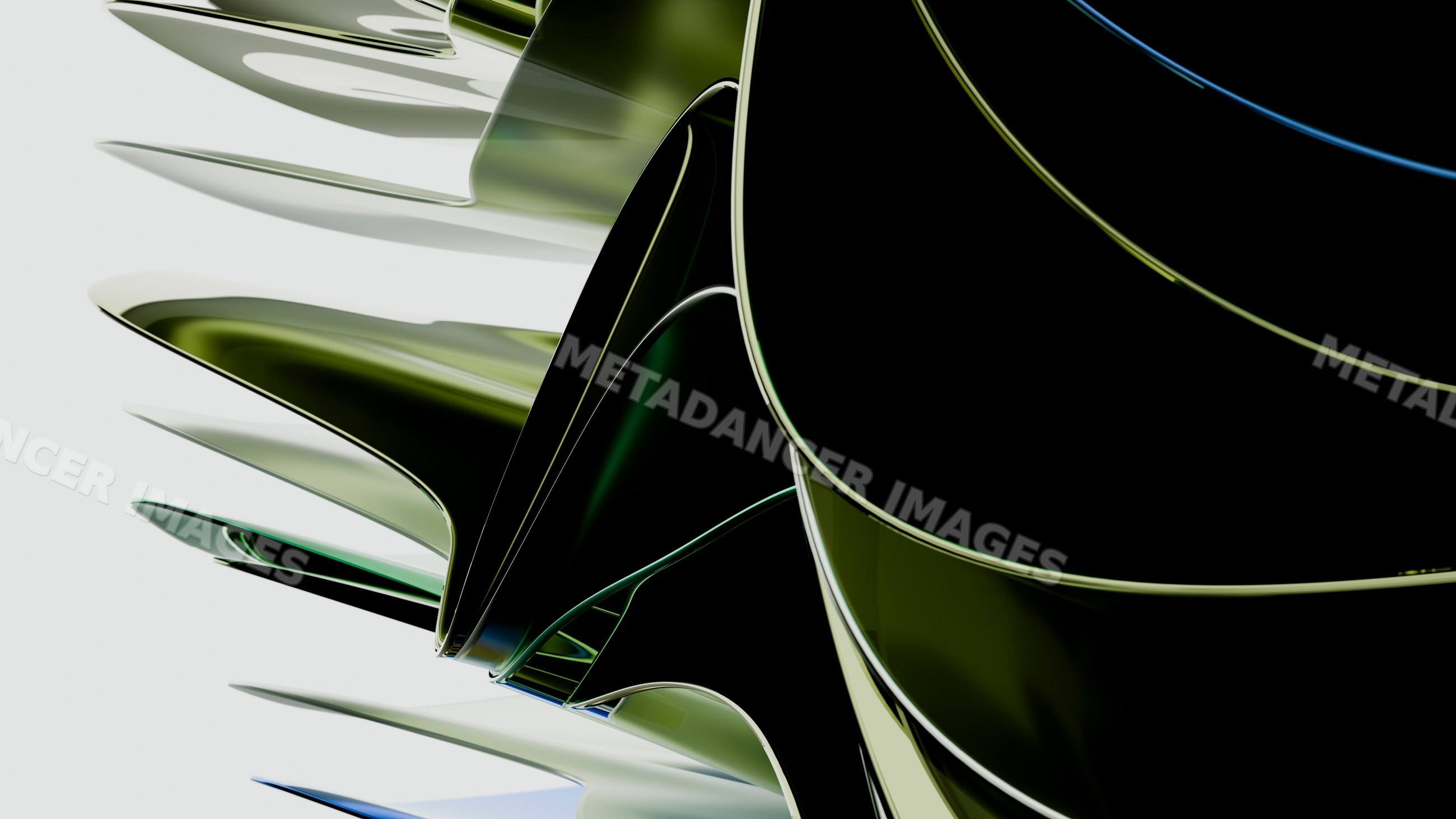 Abstract metallic sculpture with flowing curved shapes and reflective