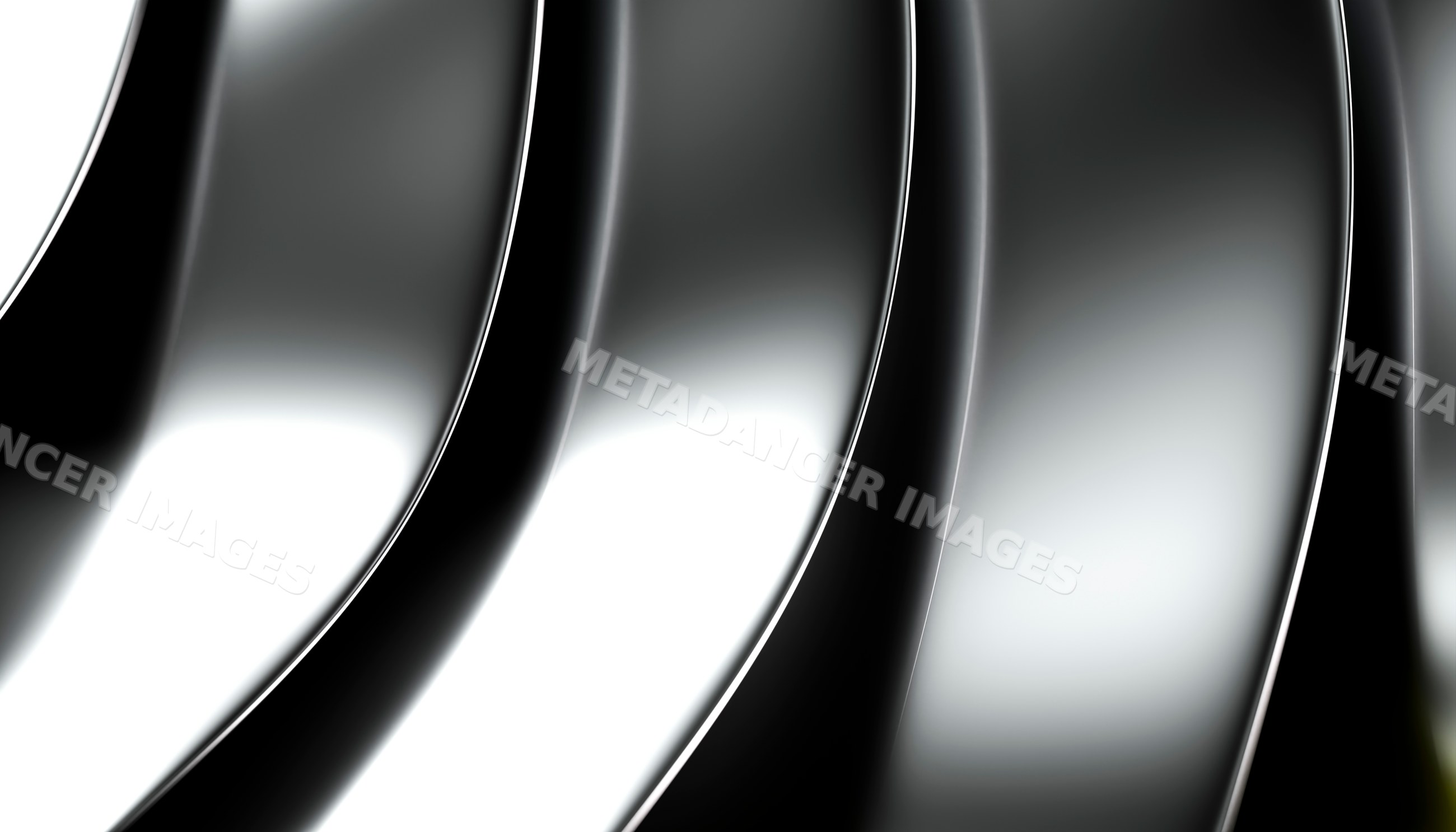 Curved reflective silver metal surfaces with smooth abstract pattern