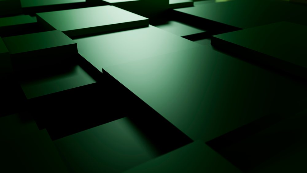 Abstract 3d green geometric blocks in a modern digital art composition