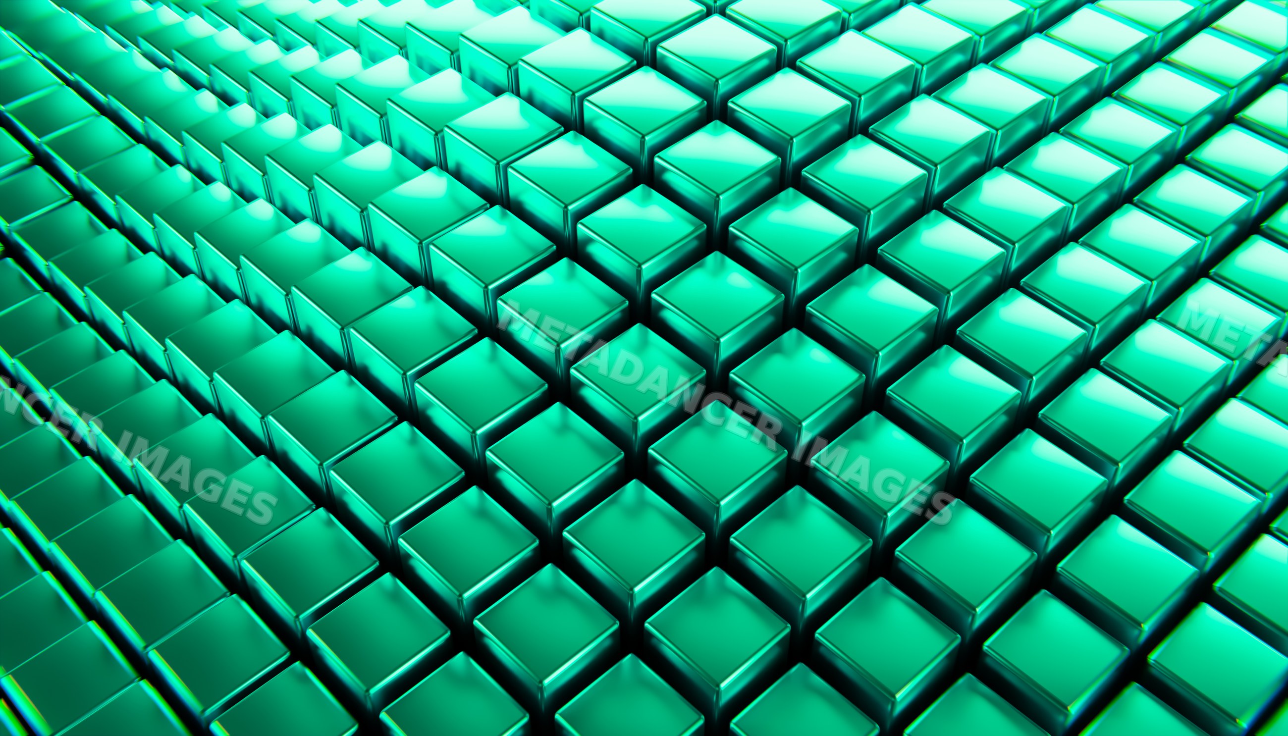 Abstract green cubic 3d render with reflective surfaces