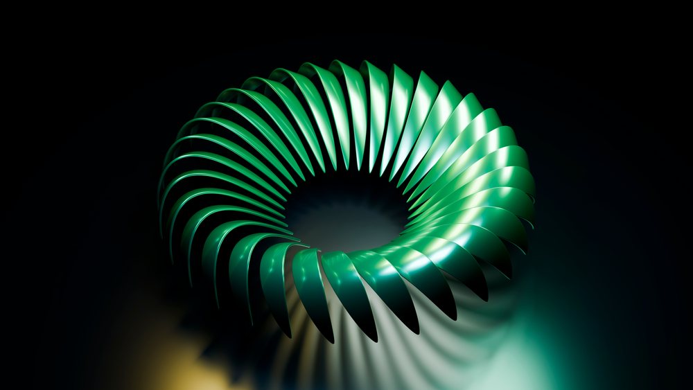 Abstract green metallic spiral ring 3d digital illustration
