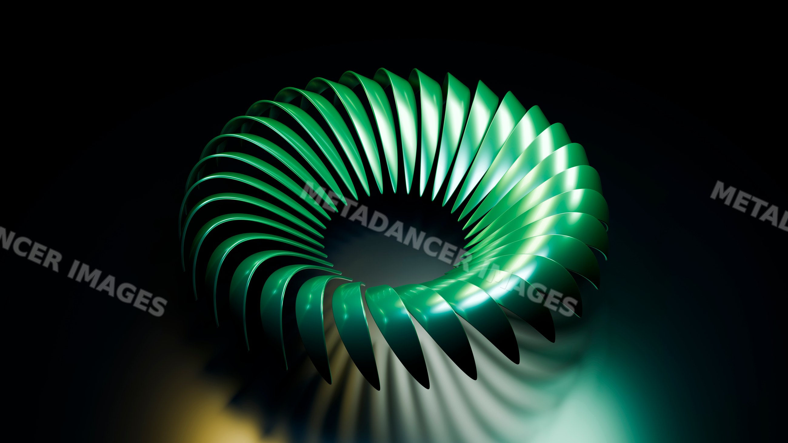 Abstract green metallic spiral ring 3d digital illustration