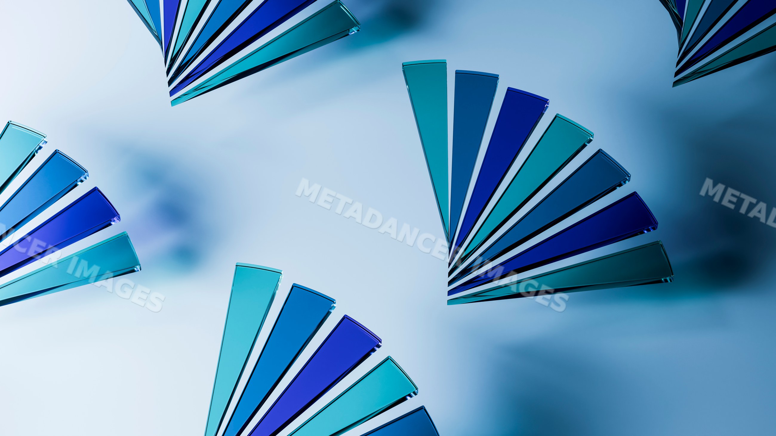 Abstract blue glass triangular prisms