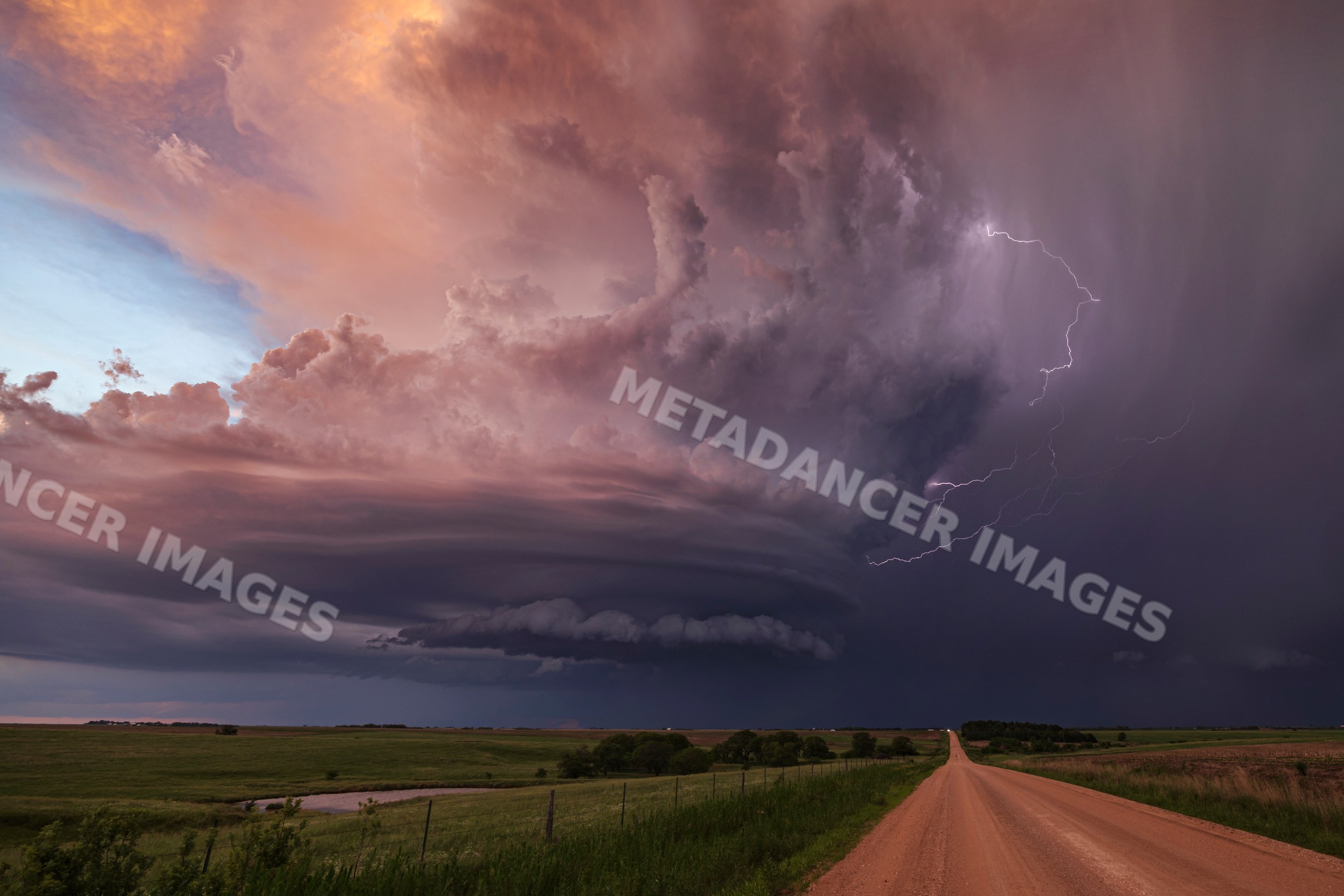 Supercell storm with Lightning striking