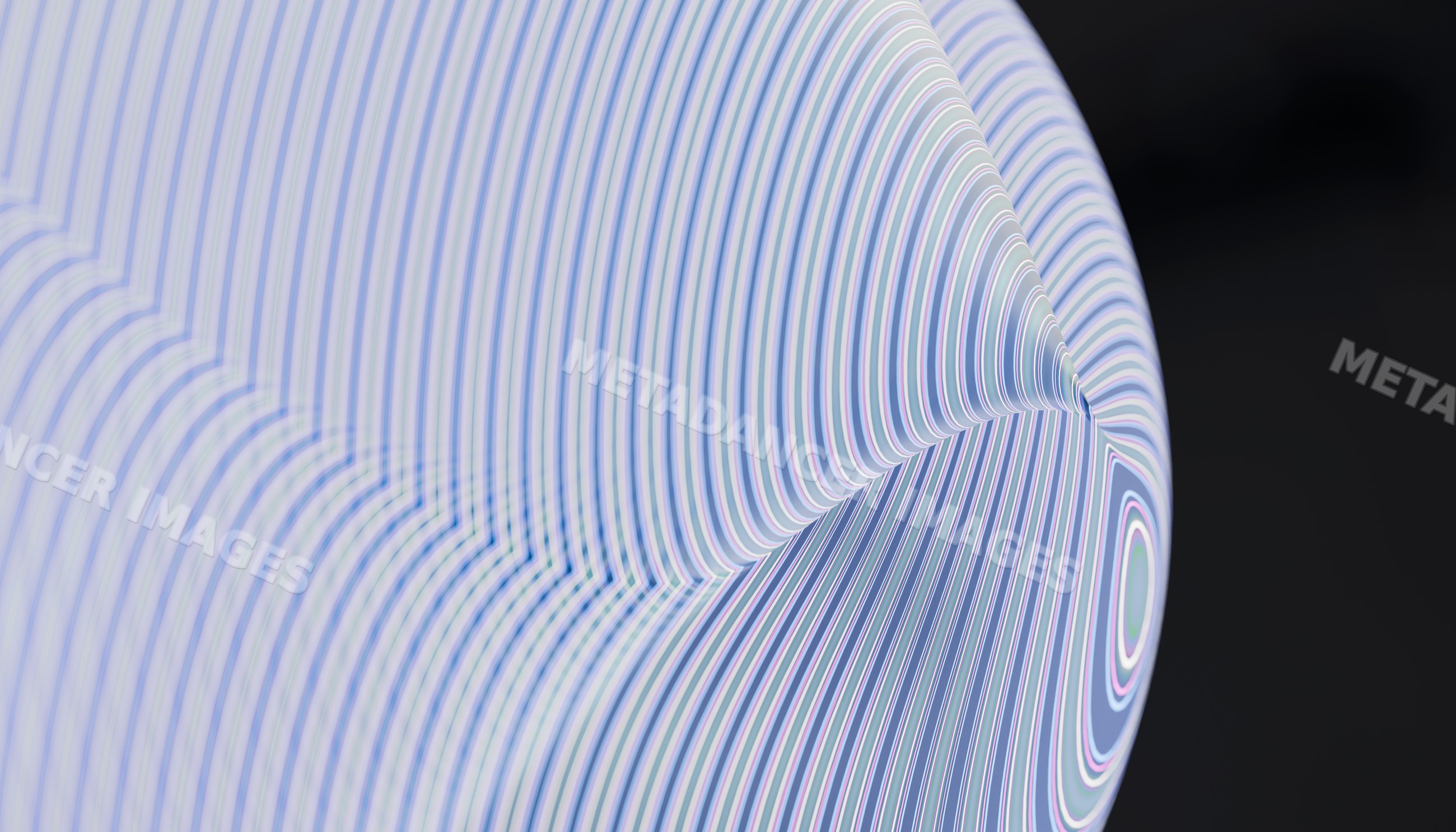 Abstract curved concentric light blue lines pattern on Black