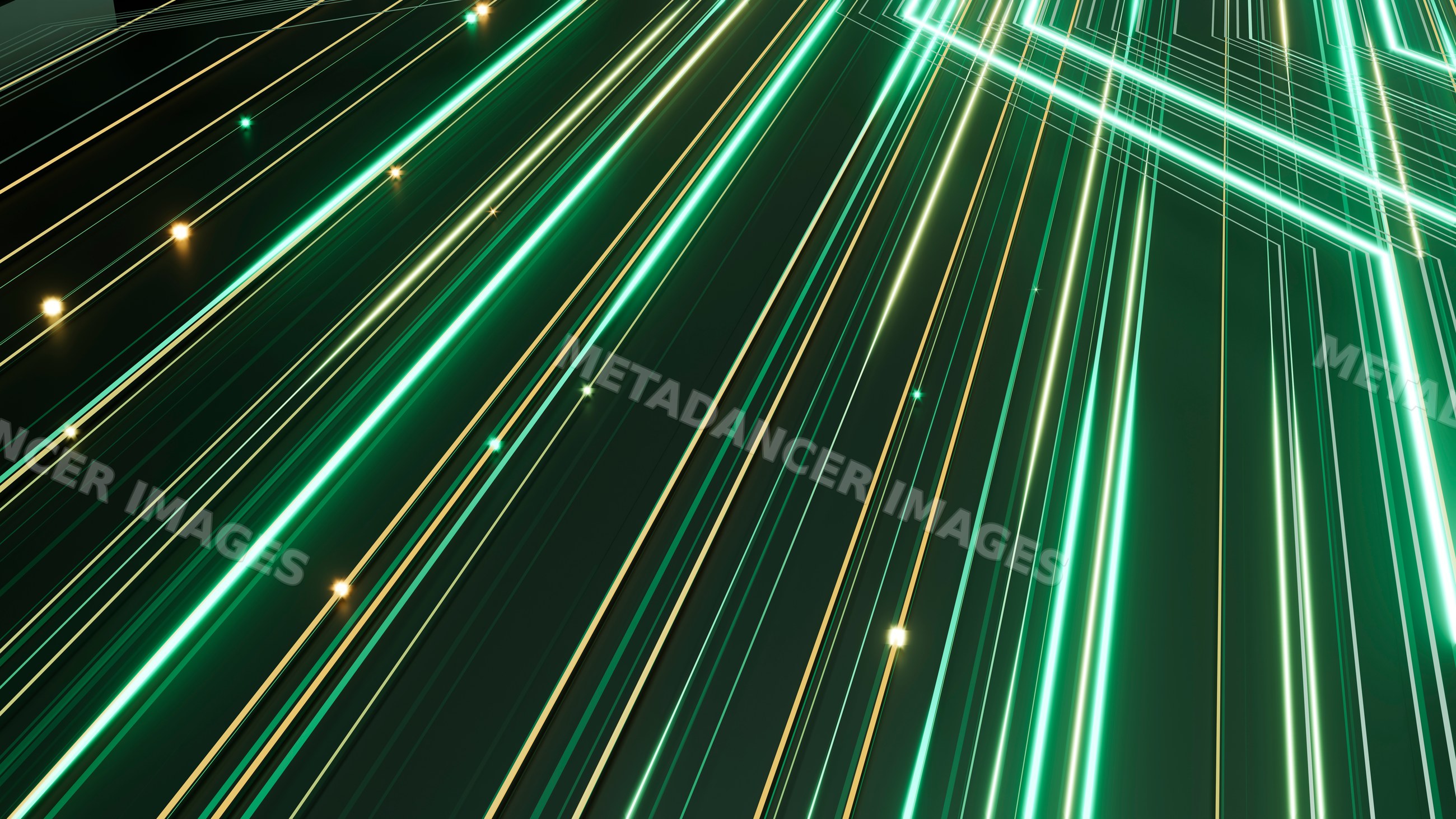 Abstract green and yellow glowing digital lines forming geometric