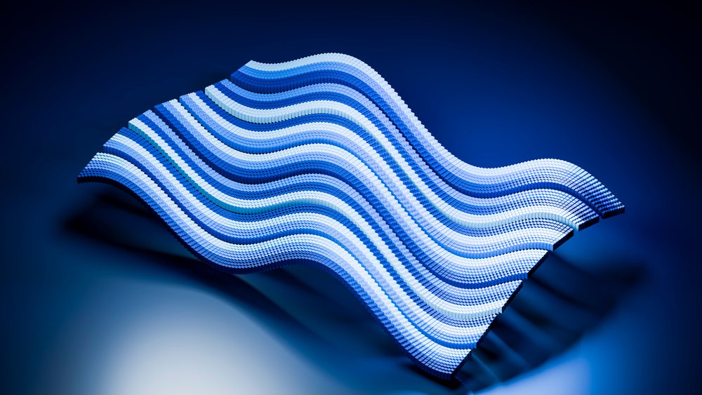 3d illustration of a wavy blue block surface