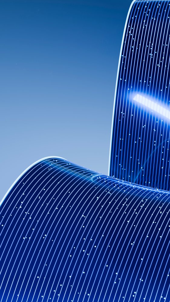 Abstract digital illustration of blue curved surfaces with glowing