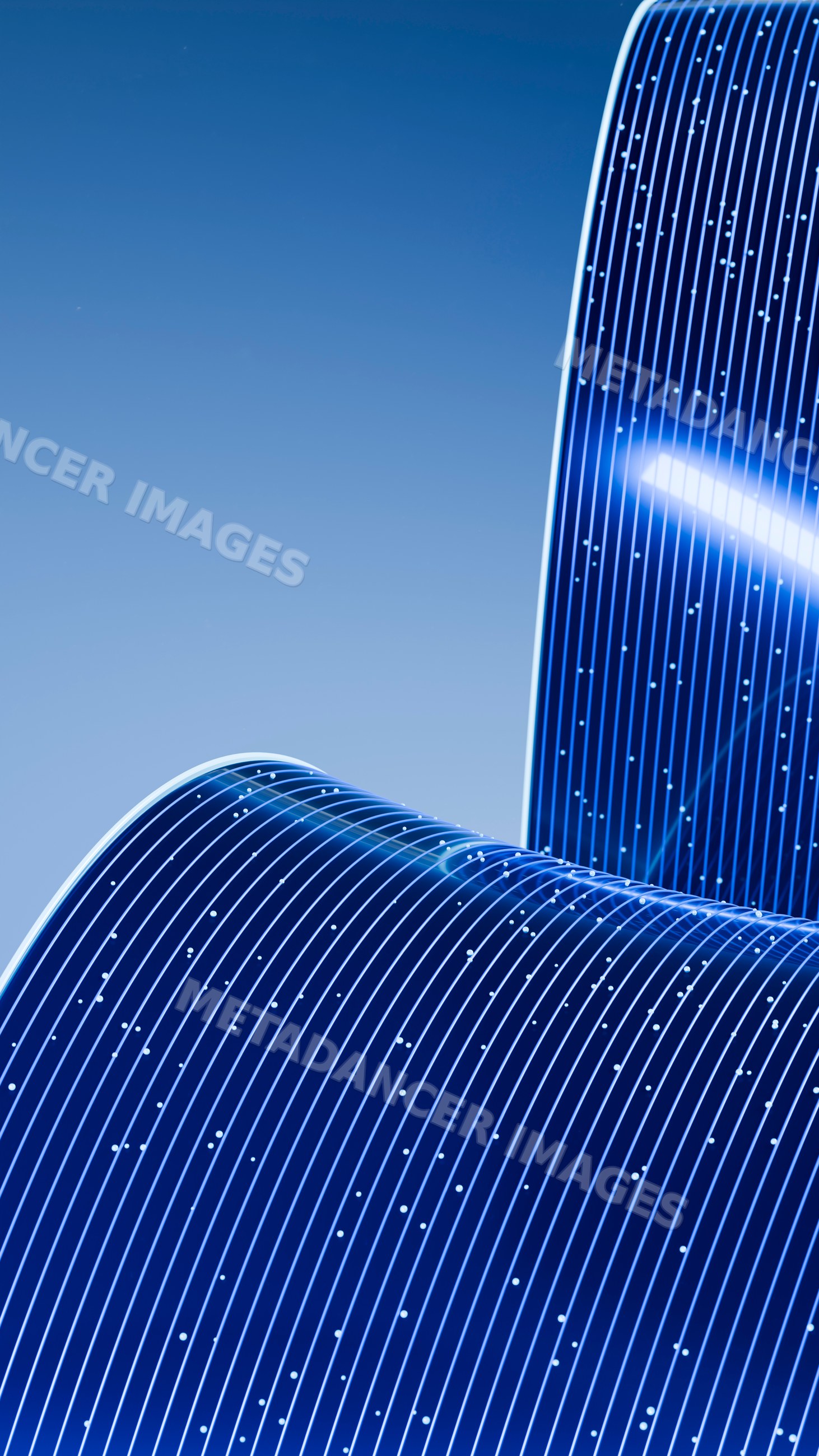 Abstract digital illustration of blue curved surfaces with glowing