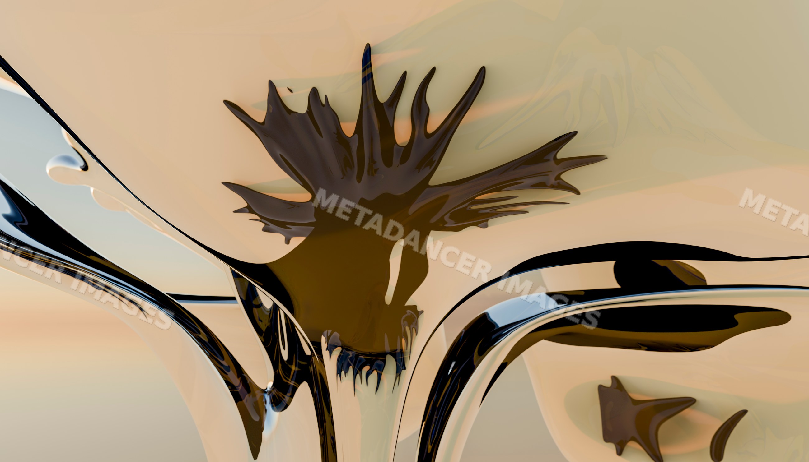 An abstract liquid metal splash with smooth and glossy flowing shapes