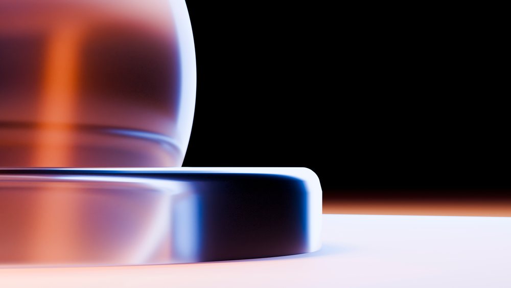Abstract glass sphere on reflective surface in minimalist illustration
