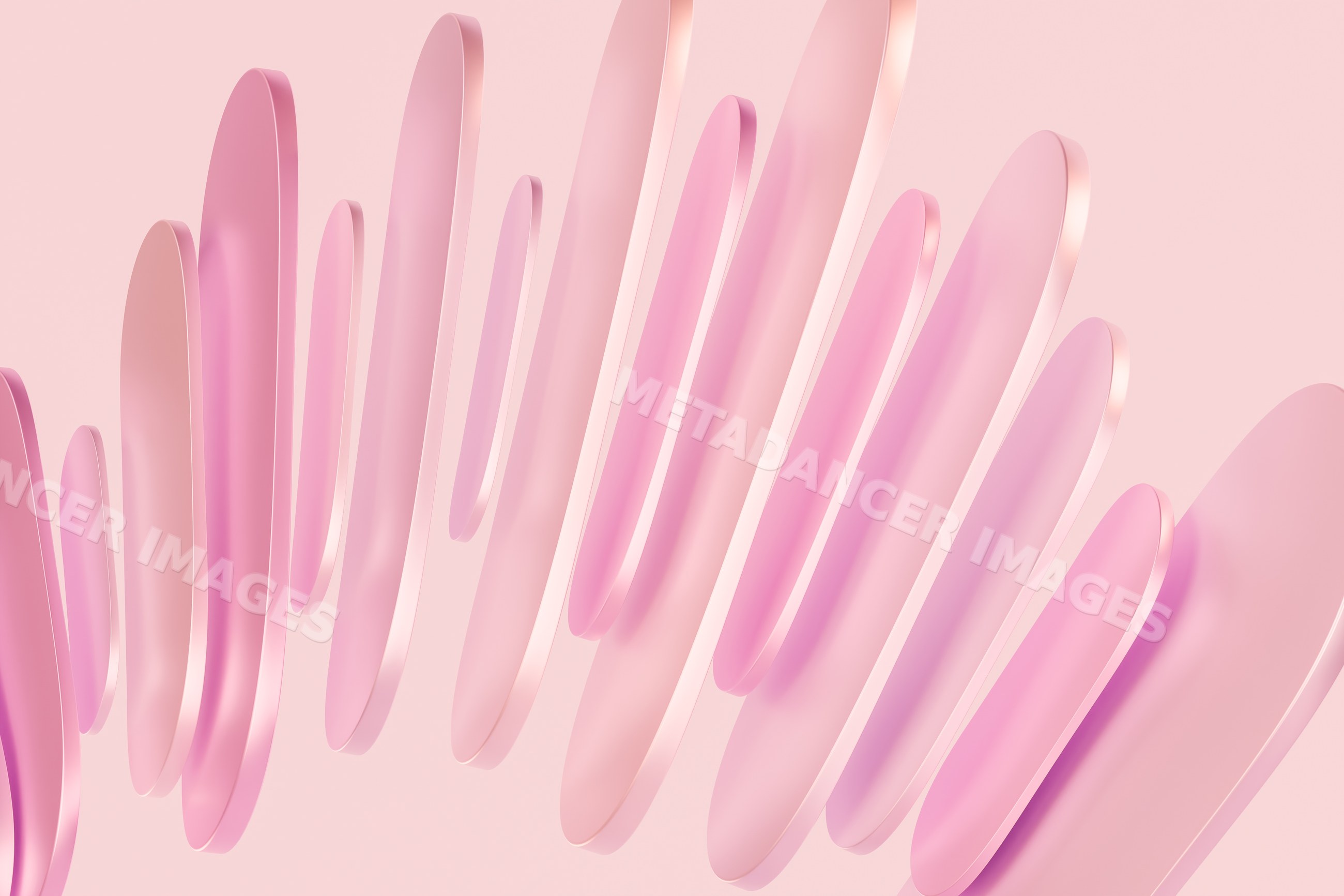 Abstract pink 3d curved shapes arranged in a wave pattern