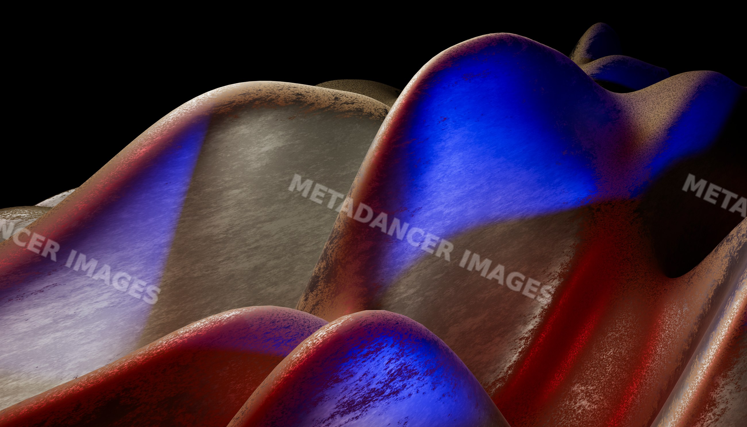 Abstract 3d digital artwork with colorful flowing shapes and textured