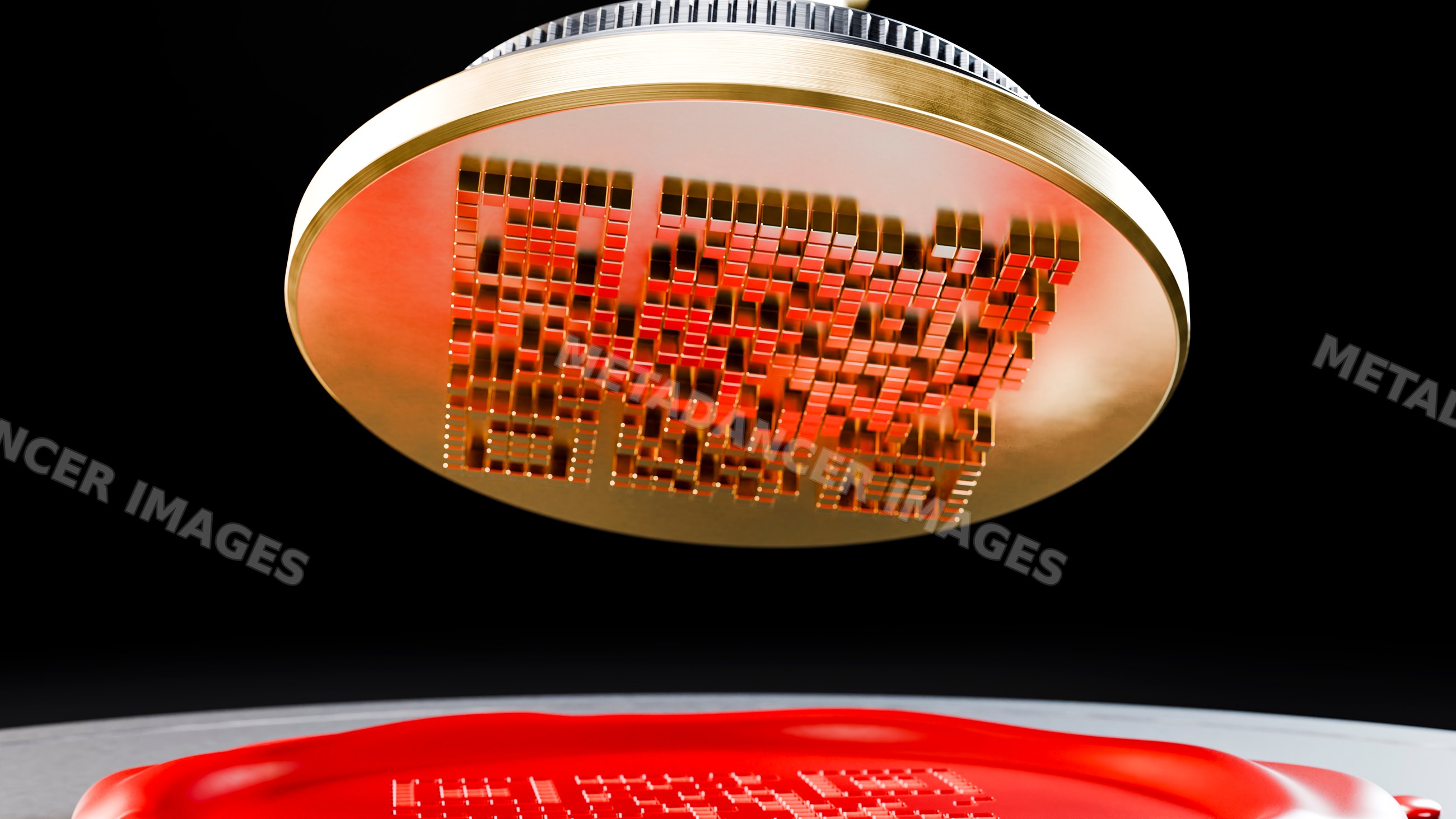 Red wax seal with qr code stamped by metallic embossing stamp